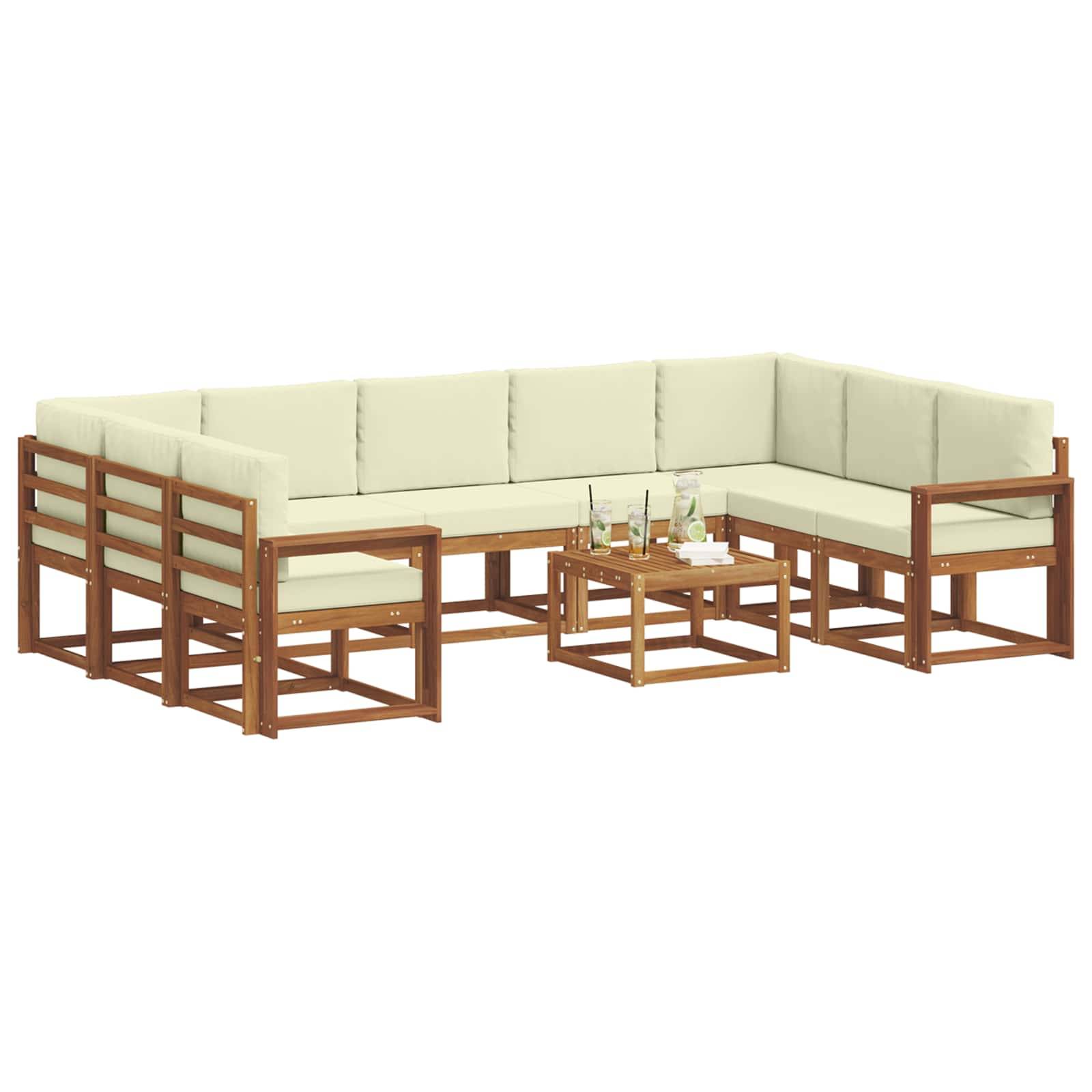 vidaXL Outdoor-Sofagarnitur mit Kissen 10 pcs Natur und Creme