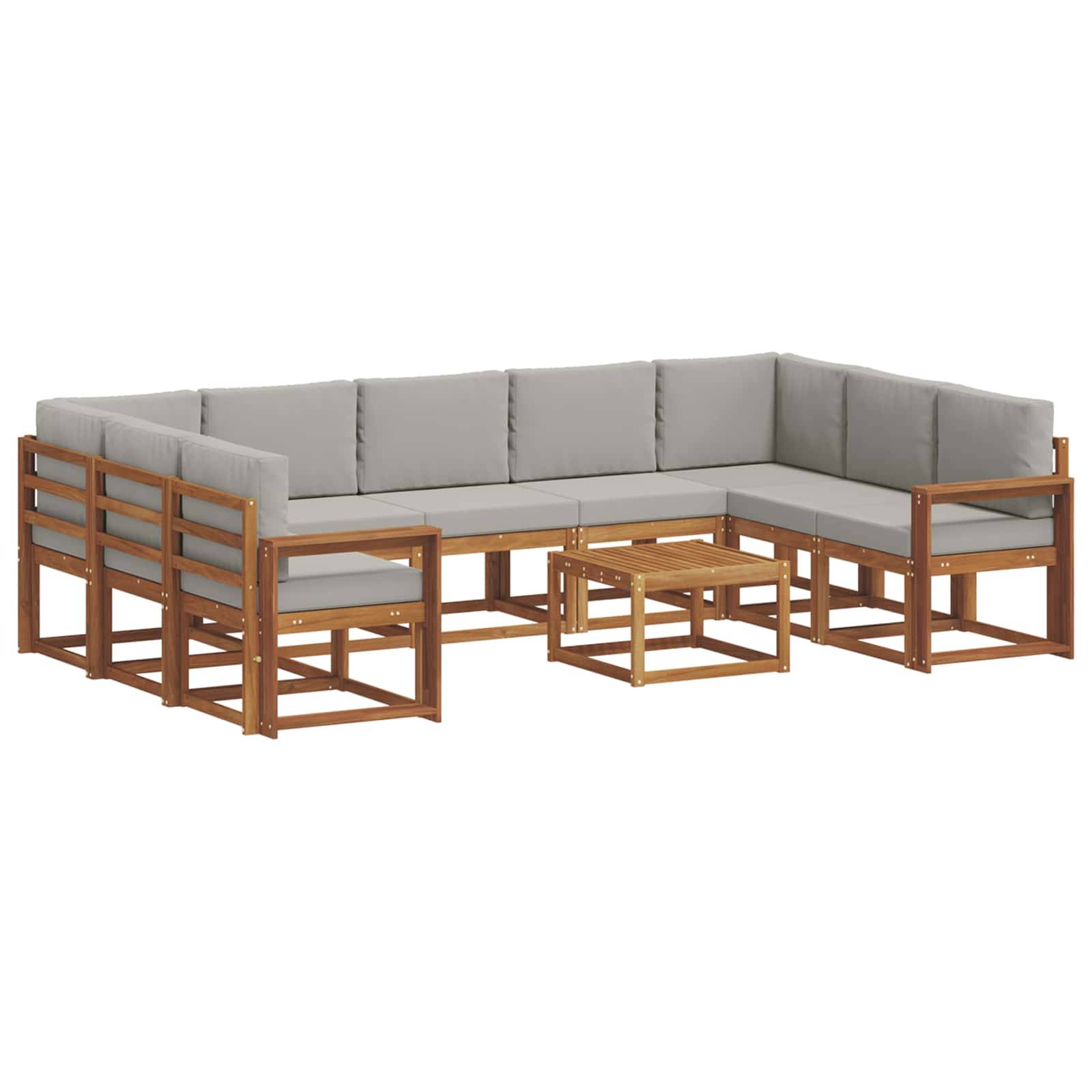 vidaXL Outdoor-Sofagarnitur mit Kissen 10 pcs Natürlich und Hellgrau