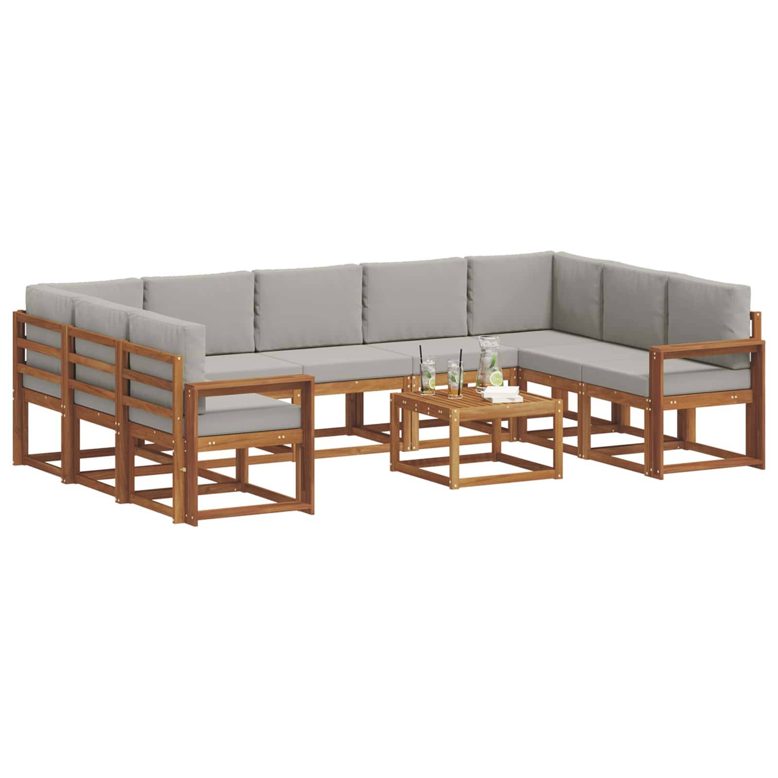 vidaXL Outdoor-Sofagarnitur mit Kissen 10 pcs Natürlich und Hellgrau
