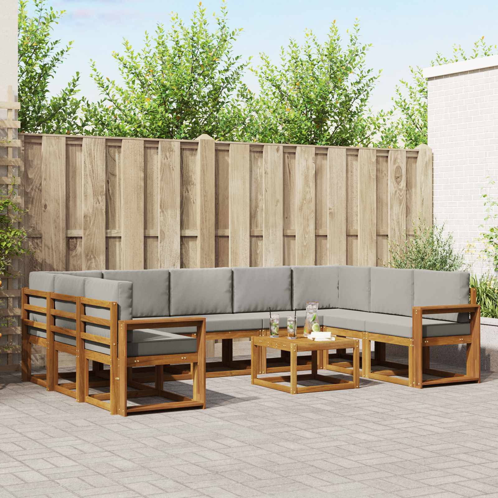 vidaXL Outdoor-Sofagarnitur mit Kissen 10 pcs Natürlich und Hellgrau