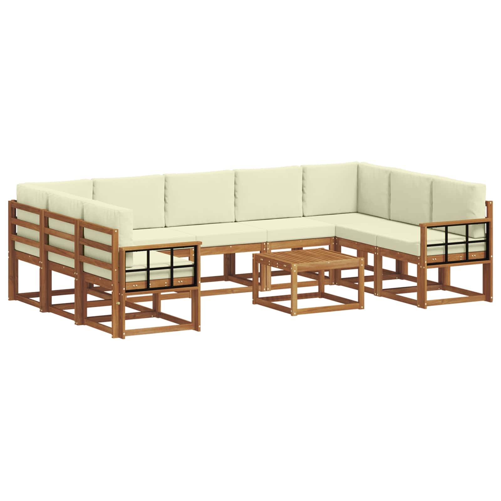 vidaXL Outdoor-Sofagarnitur mit Kissen 10 pcs Natur und Creme