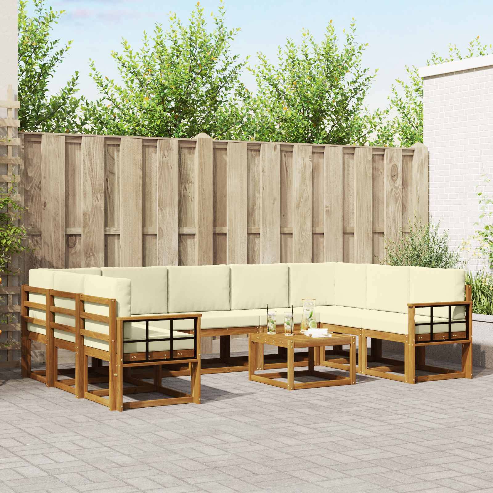 vidaXL Outdoor-Sofagarnitur mit Kissen 10 pcs Natur und Creme
