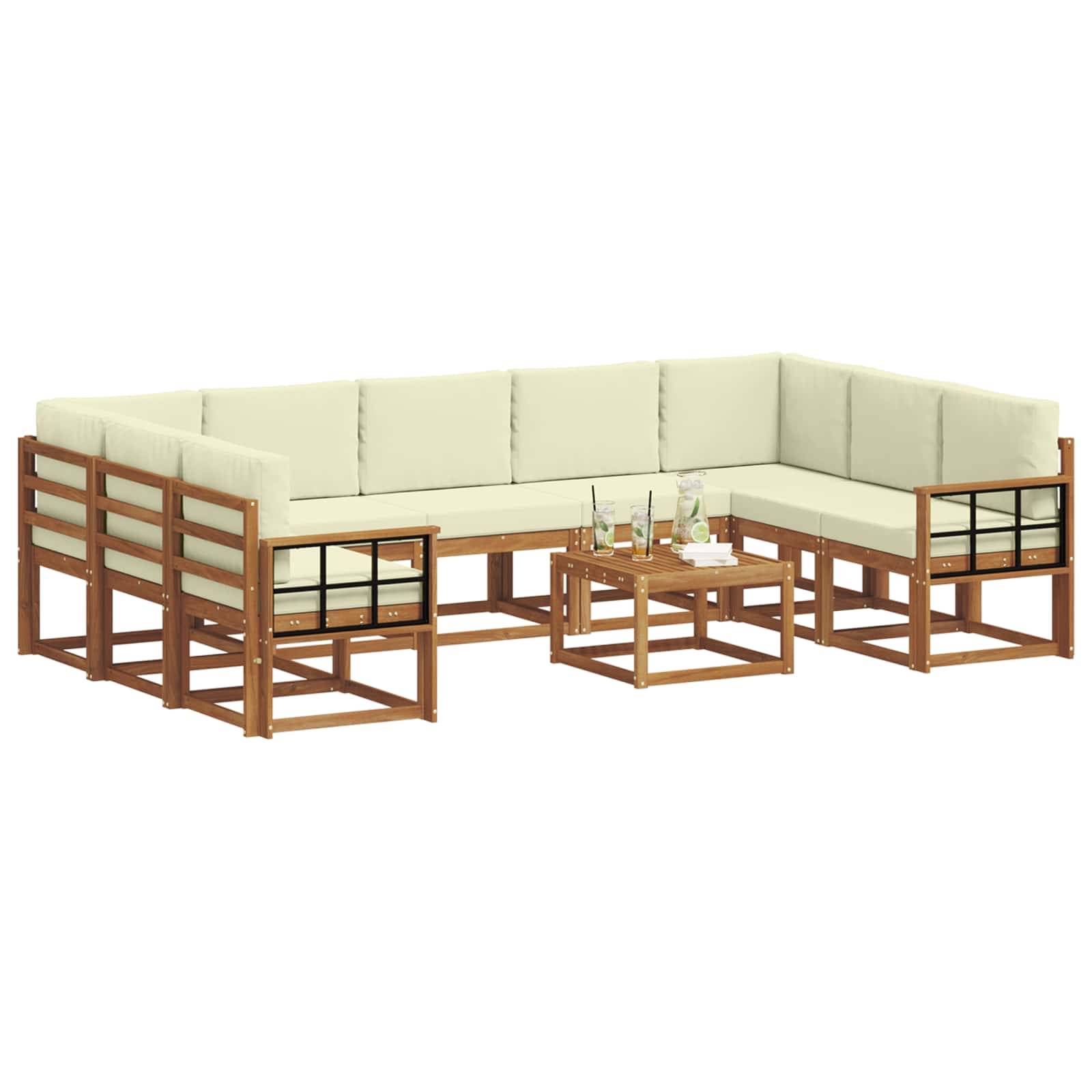 vidaXL Outdoor-Sofagarnitur mit Kissen 10 pcs Natur und Creme