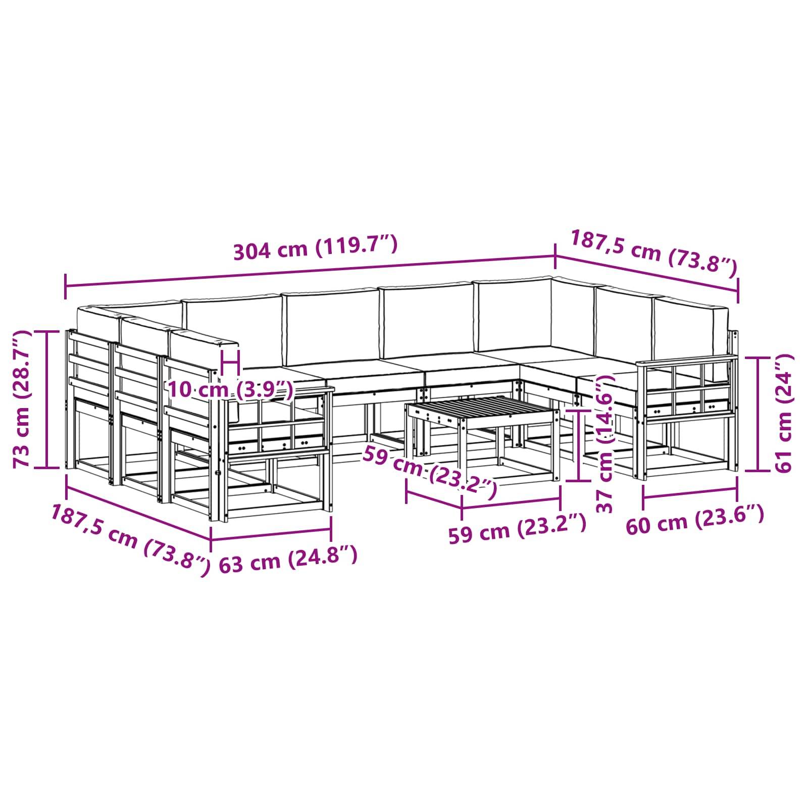 vidaXL Outdoor-Sofagarnitur 10 pcs Weiß und Anthrazit 59 x 59 x 37 cm