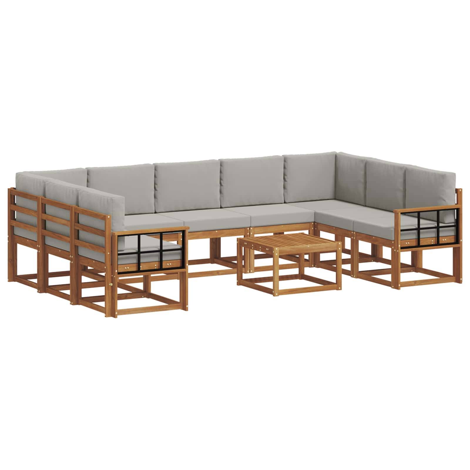 vidaXL Outdoor-Sofagarnitur mit Kissen 10 pcs Natürlich und Hellgrau
