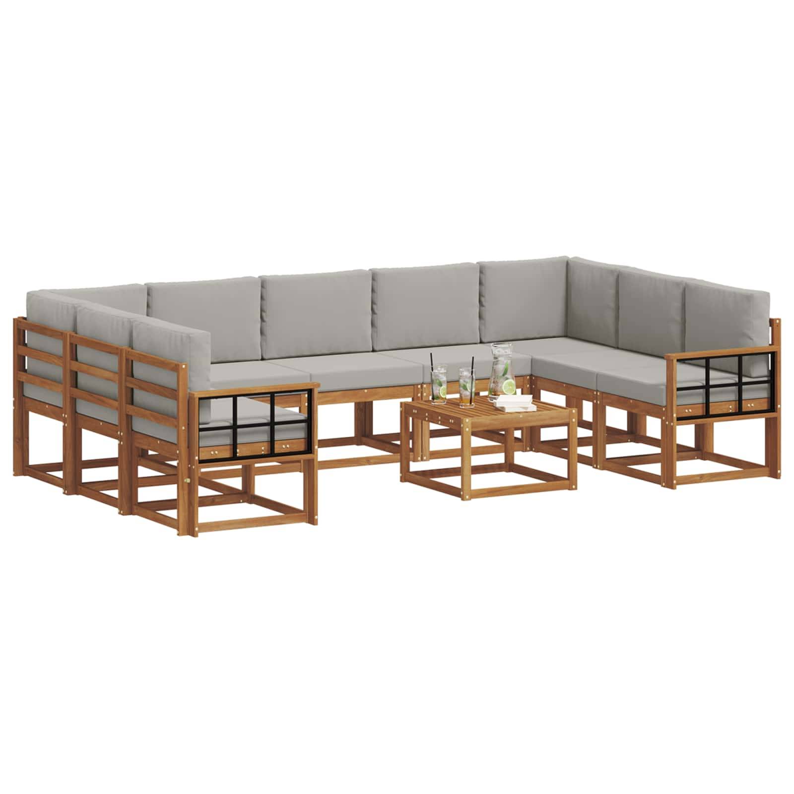 vidaXL Outdoor-Sofagarnitur mit Kissen 10 pcs Natürlich und Hellgrau