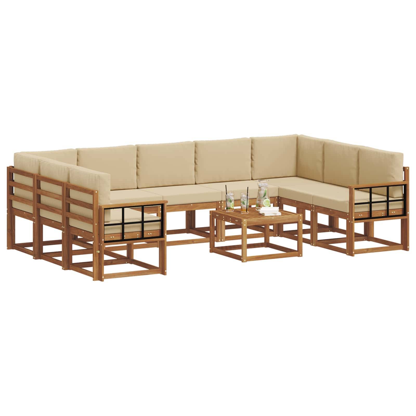 vidaXL Outdoor-Sofagarnitur mit Kissen 10 pcs Natur und Beige