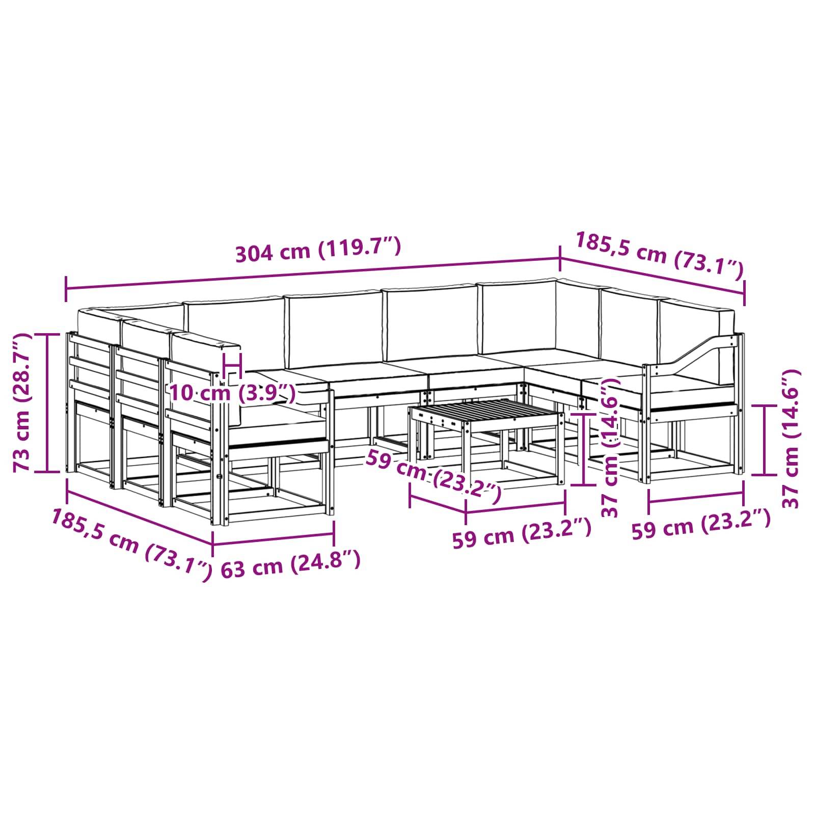 „Diagramm der Ecksofa-Abmessungen