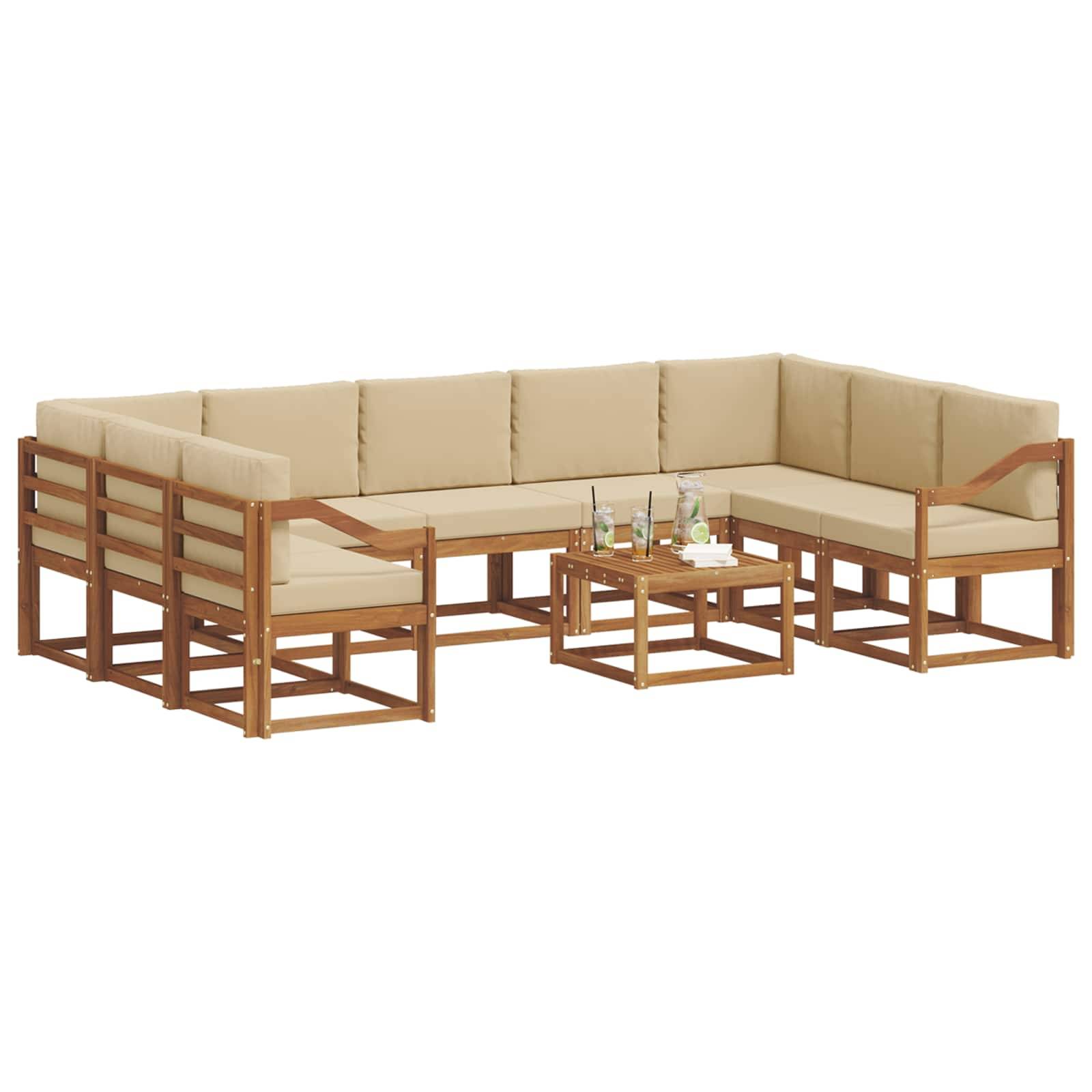 vidaXL Outdoor-Sofagarnitur mit Kissen 10 pcs Natur und Beige