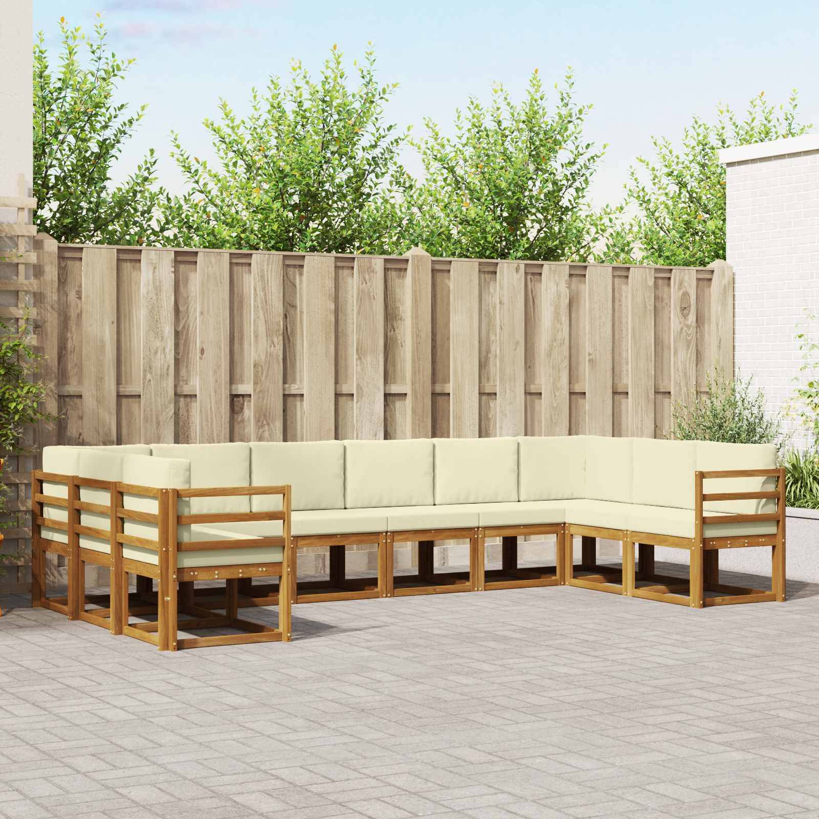 vidaXL Outdoor-Sofagarnitur mit Kissen 10 pcs Natur und Creme