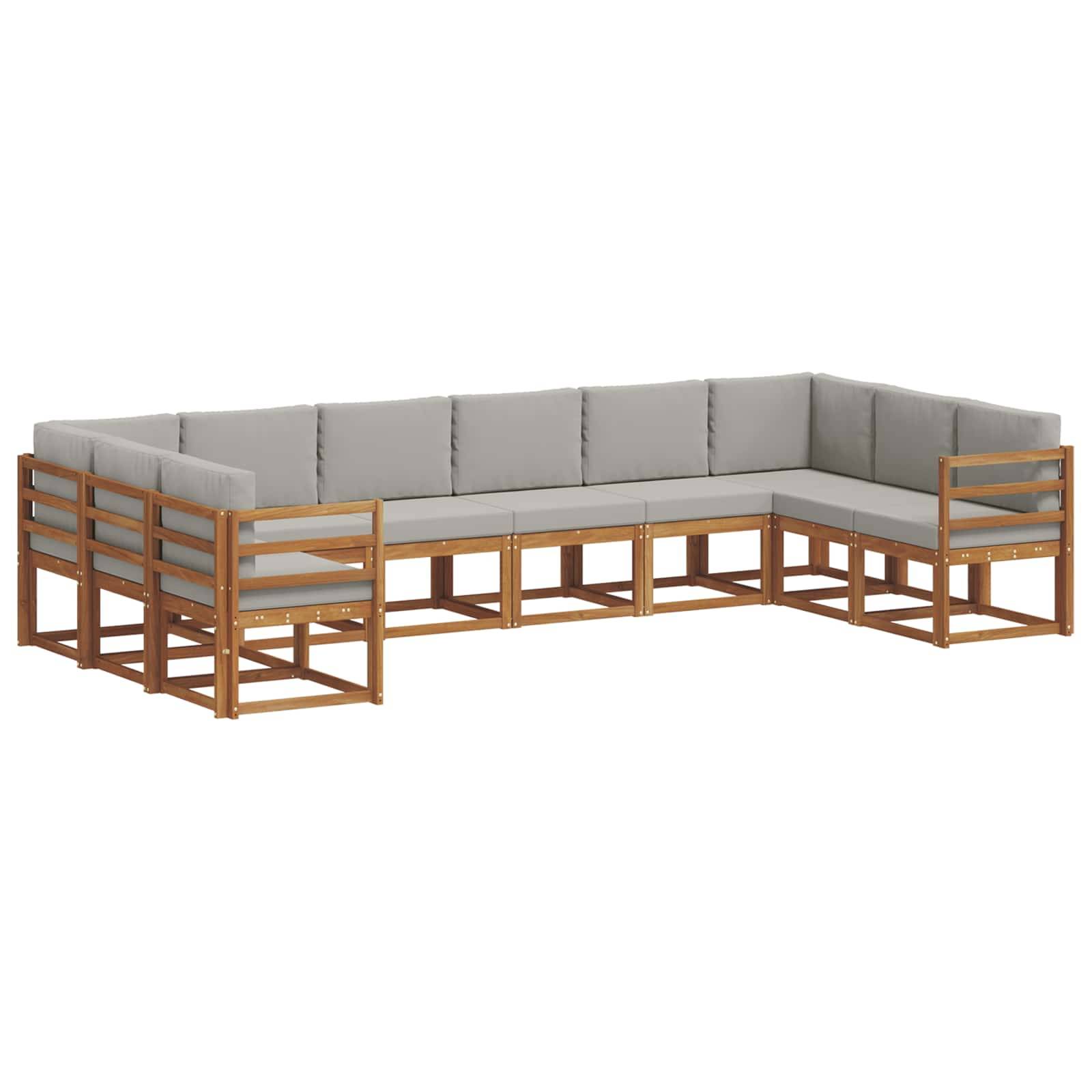 vidaXL Outdoor-Sofagarnitur mit Kissen 10 pcs Natürlich und Hellgrau