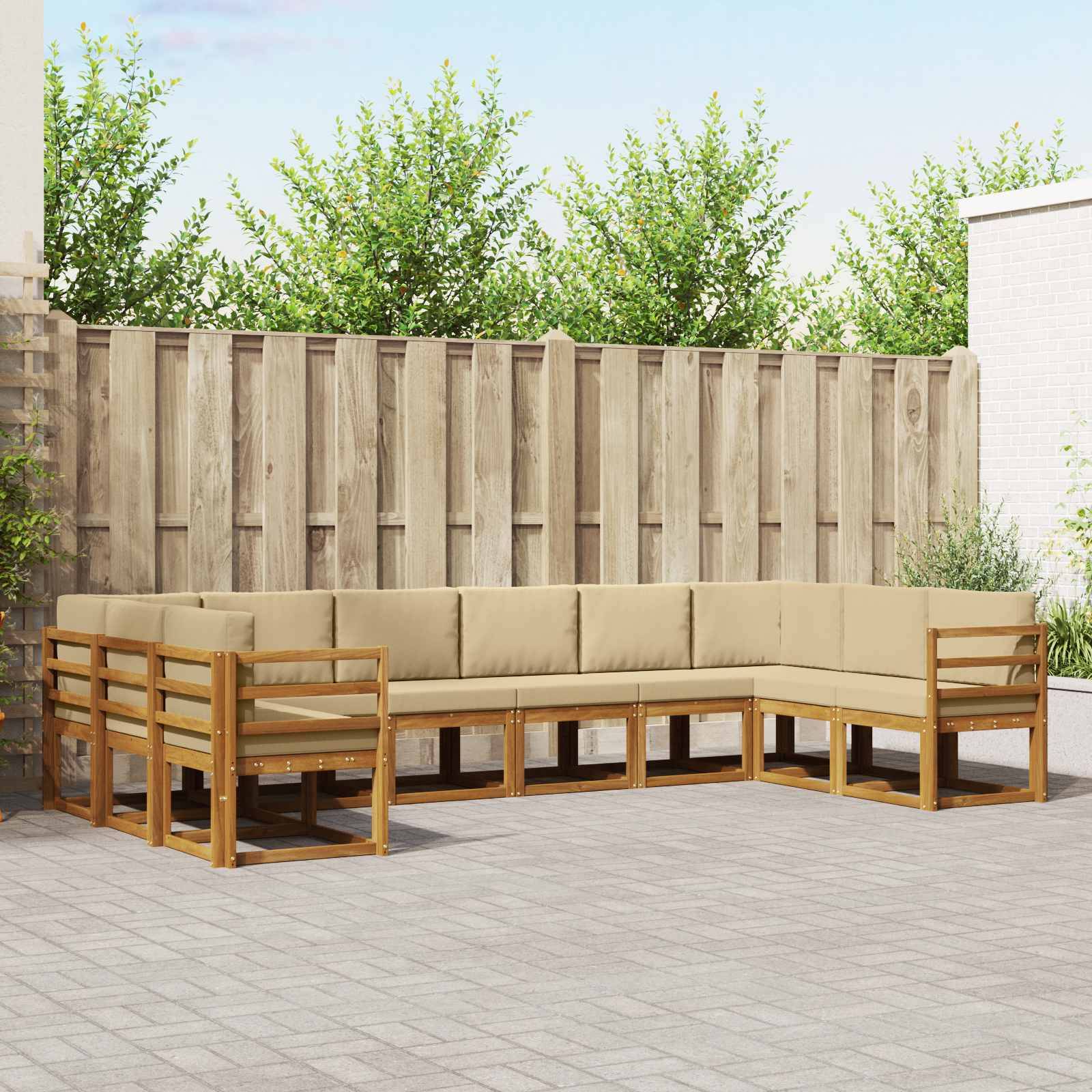 vidaXL Outdoor-Sofagarnitur mit Kissen 10 pcs Natur und Beige