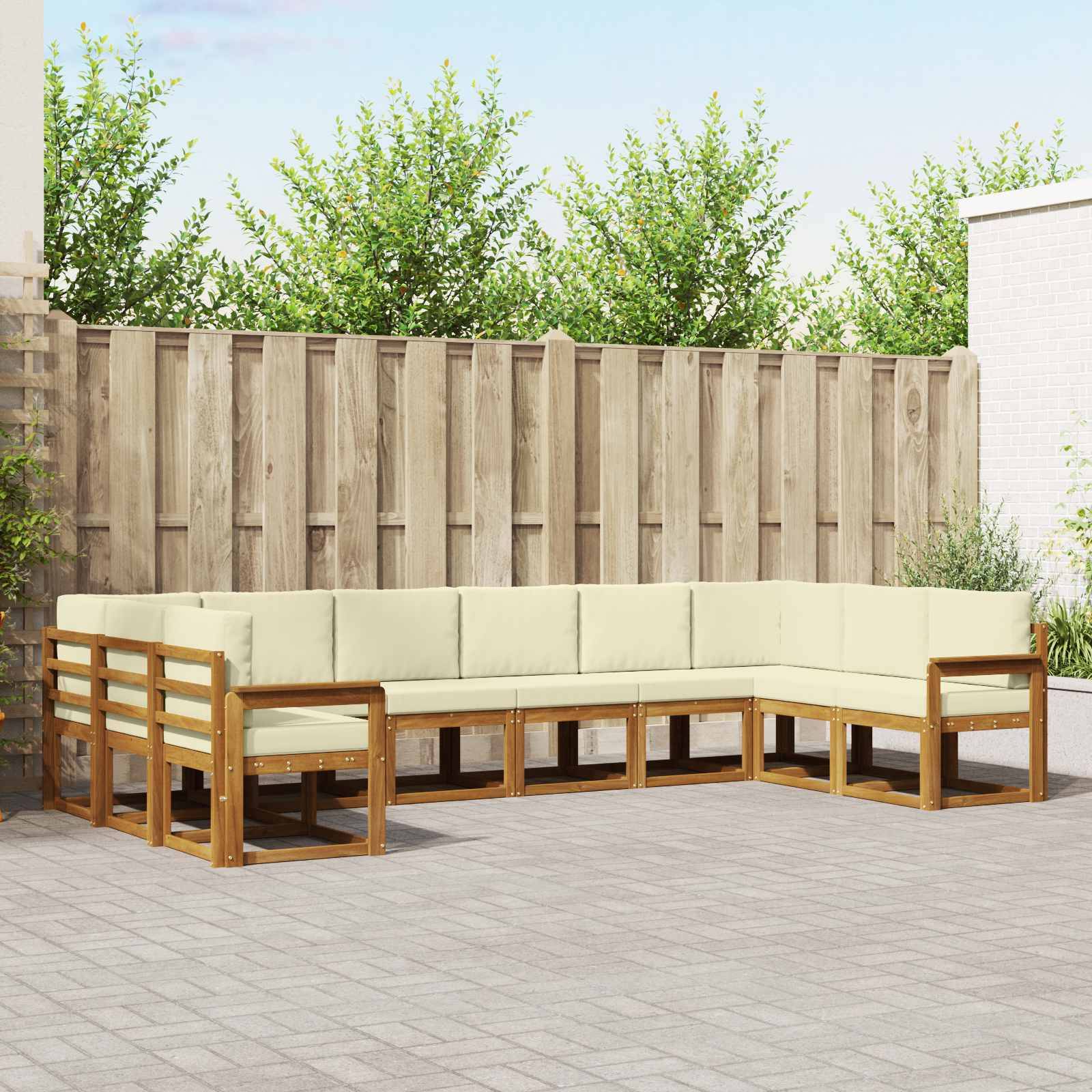 vidaXL Outdoor-Sofagarnitur mit Kissen 10 pcs Natur und Creme