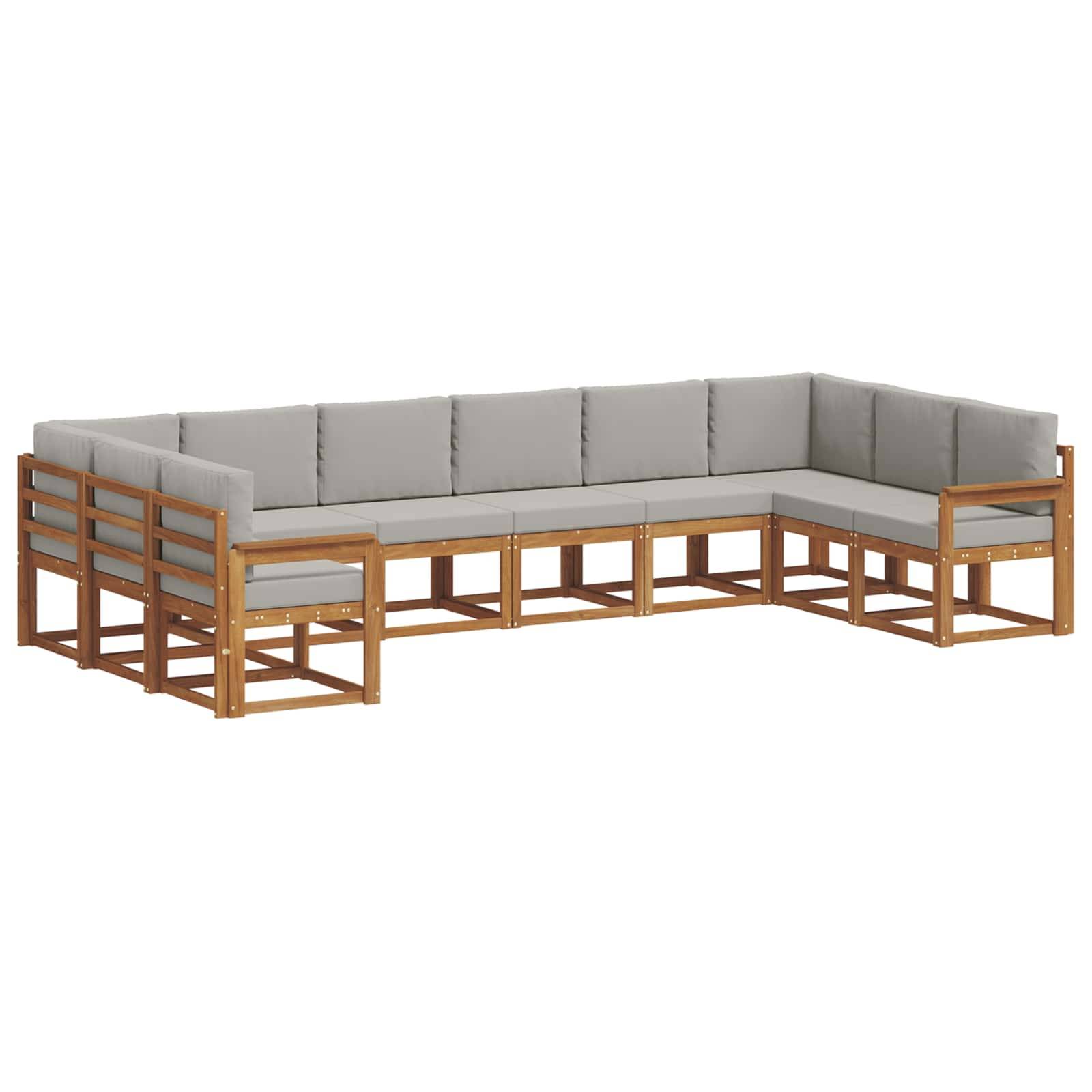 vidaXL Outdoor-Sofagarnitur mit Kissen 10 pcs Natürlich und Hellgrau