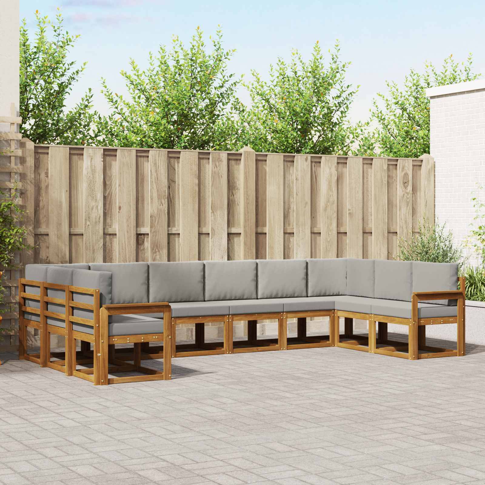 vidaXL Outdoor-Sofagarnitur mit Kissen 10 pcs Natürlich und Hellgrau