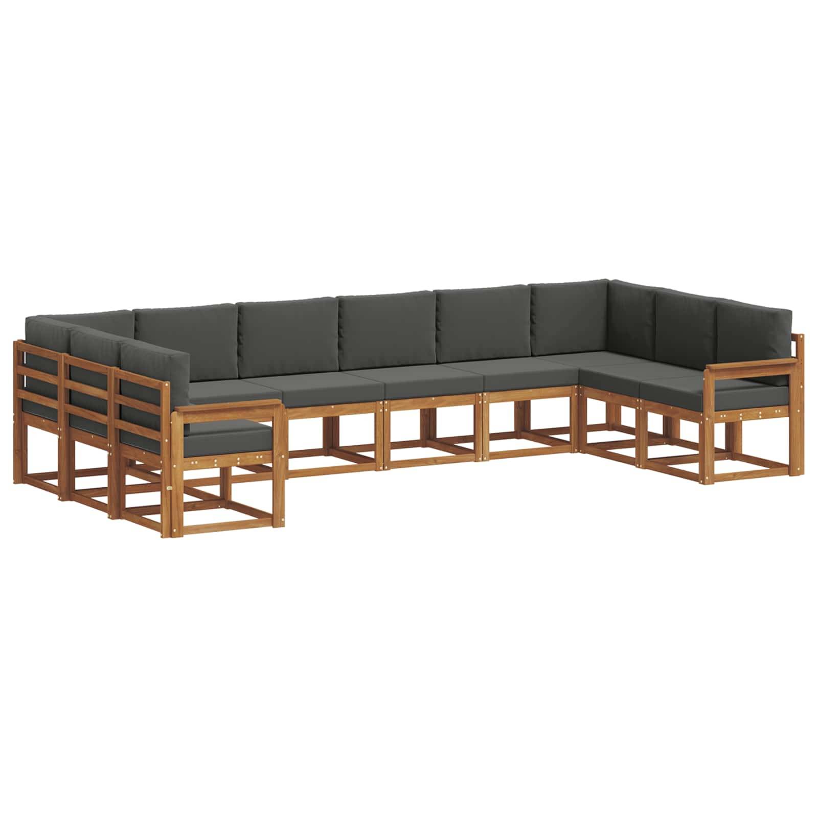vidaXL Outdoor-Sofagarnitur mit Kissen 10 pcs Natur und Anthrazit