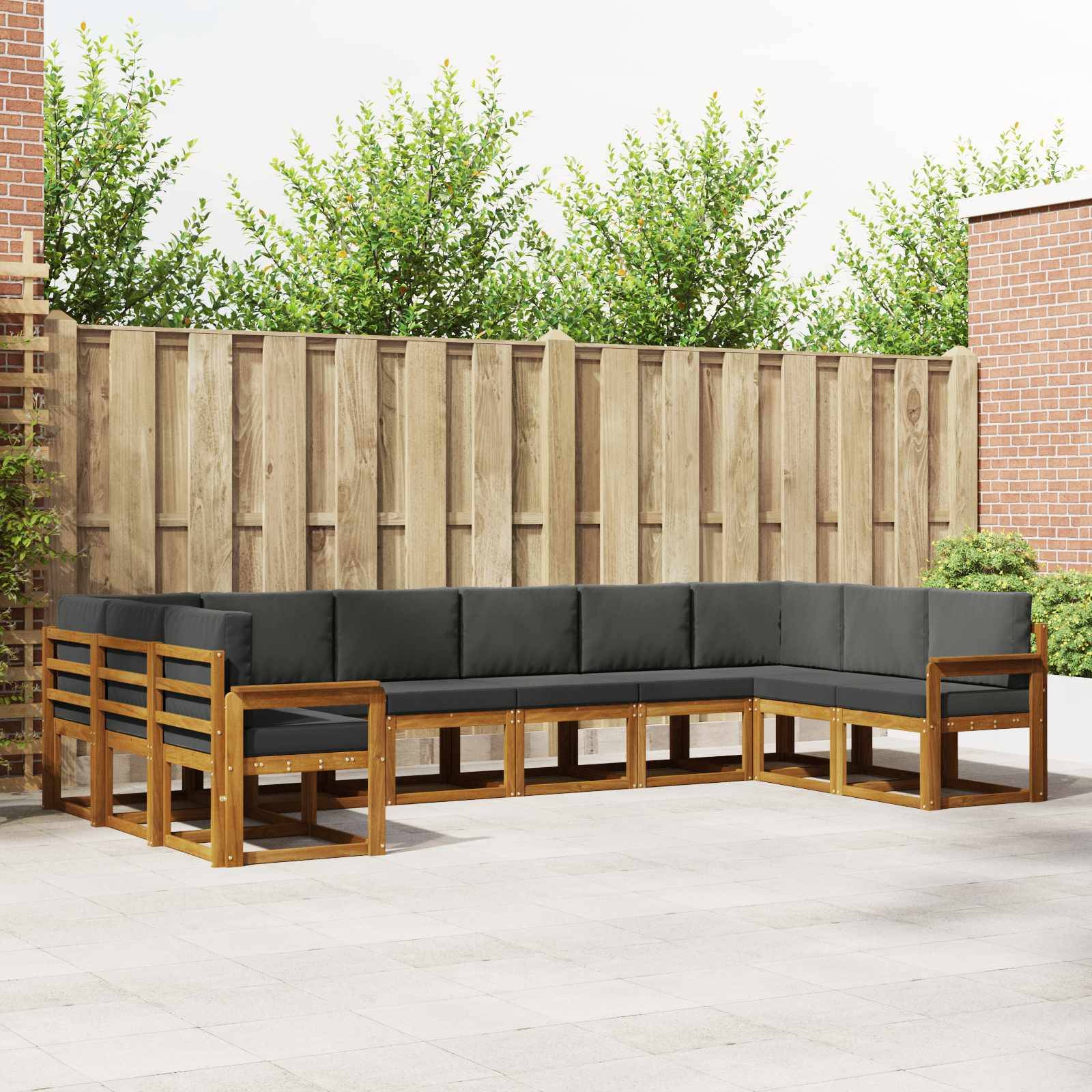 vidaXL Outdoor-Sofagarnitur mit Kissen 10 pcs Natur und Anthrazit