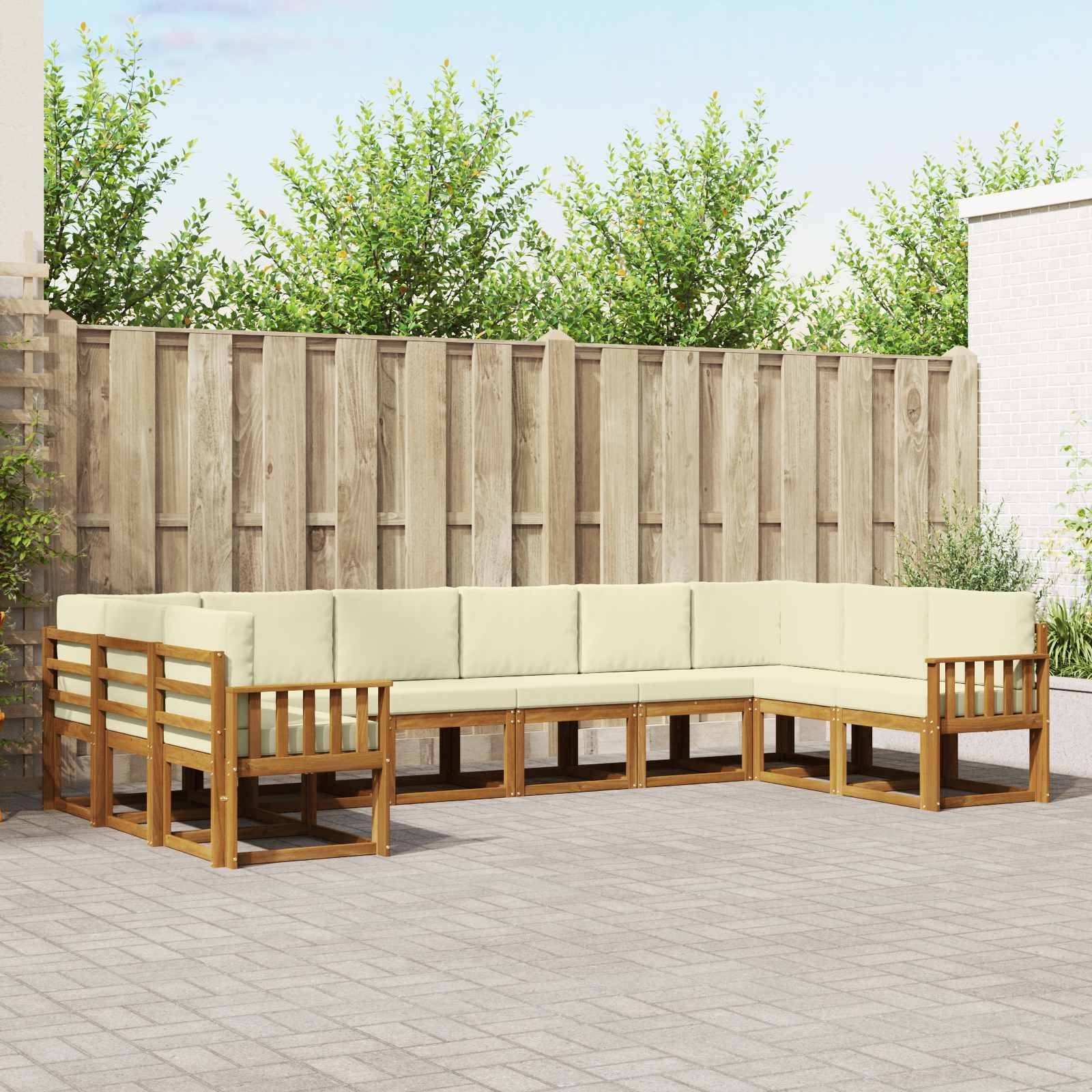 vidaXL Outdoor-Sofagarnitur mit Kissen 10 pcs Natur und Creme
