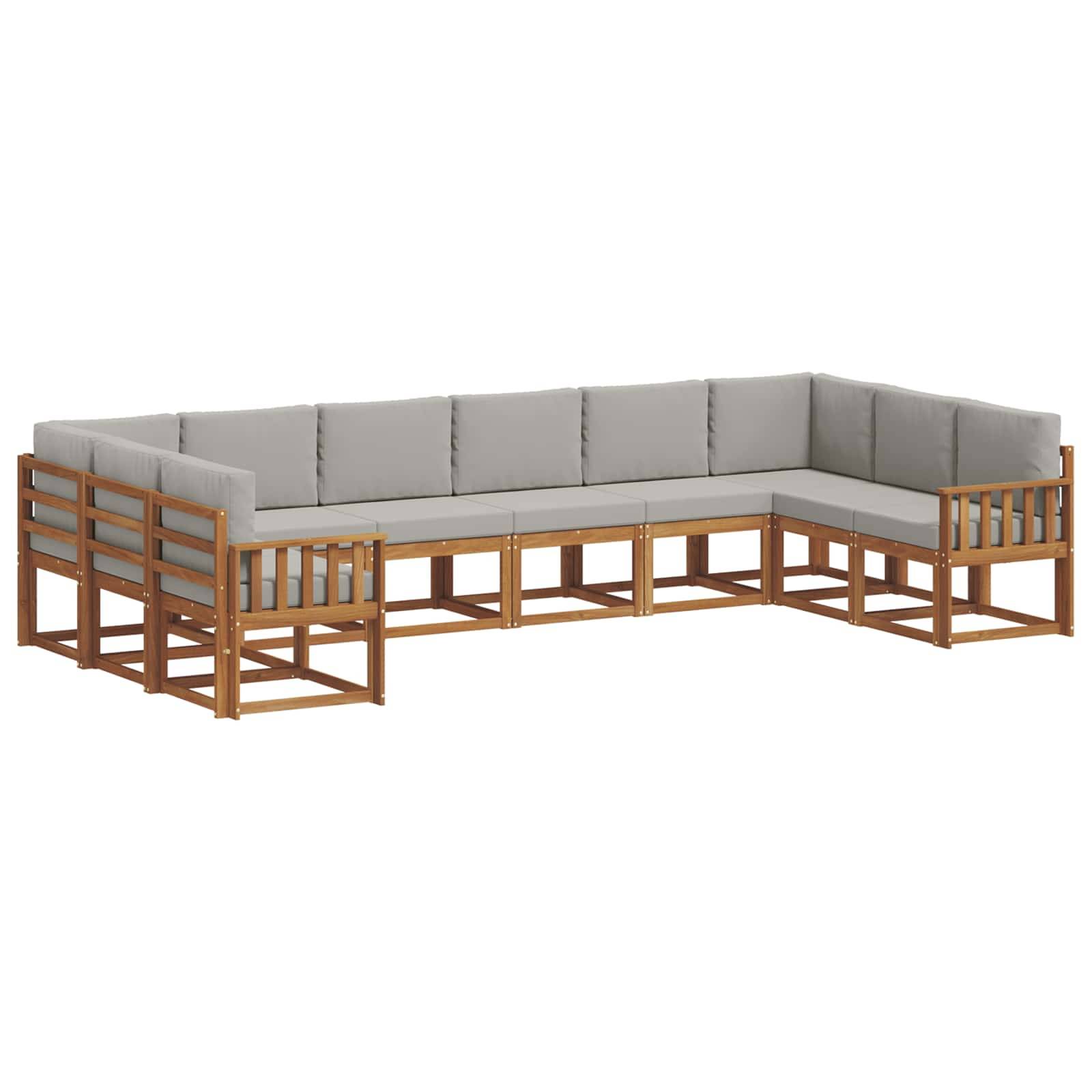 vidaXL Outdoor-Sofagarnitur mit Kissen 10 pcs Natürlich und Hellgrau