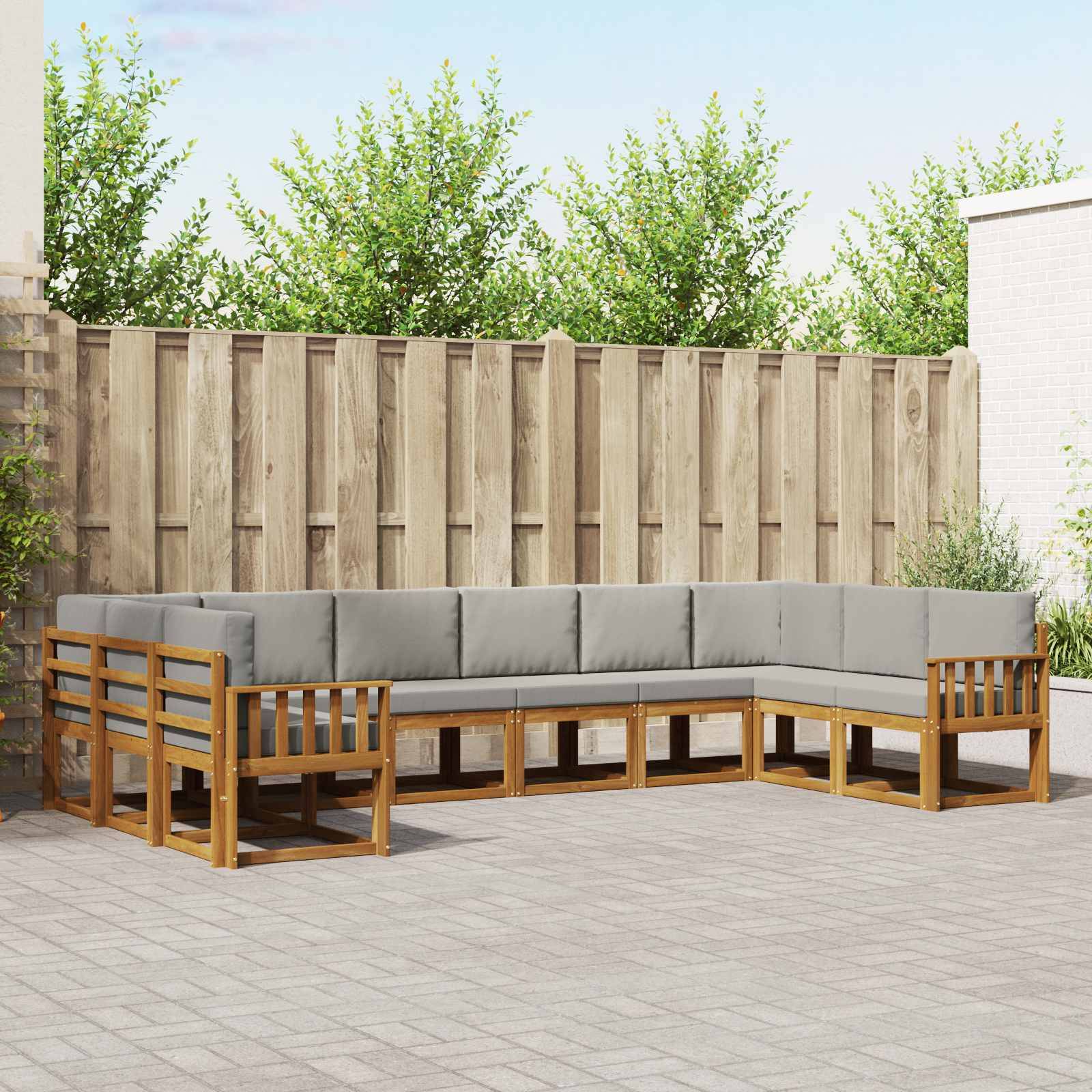 vidaXL Outdoor-Sofagarnitur mit Kissen 10 pcs Natürlich und Hellgrau