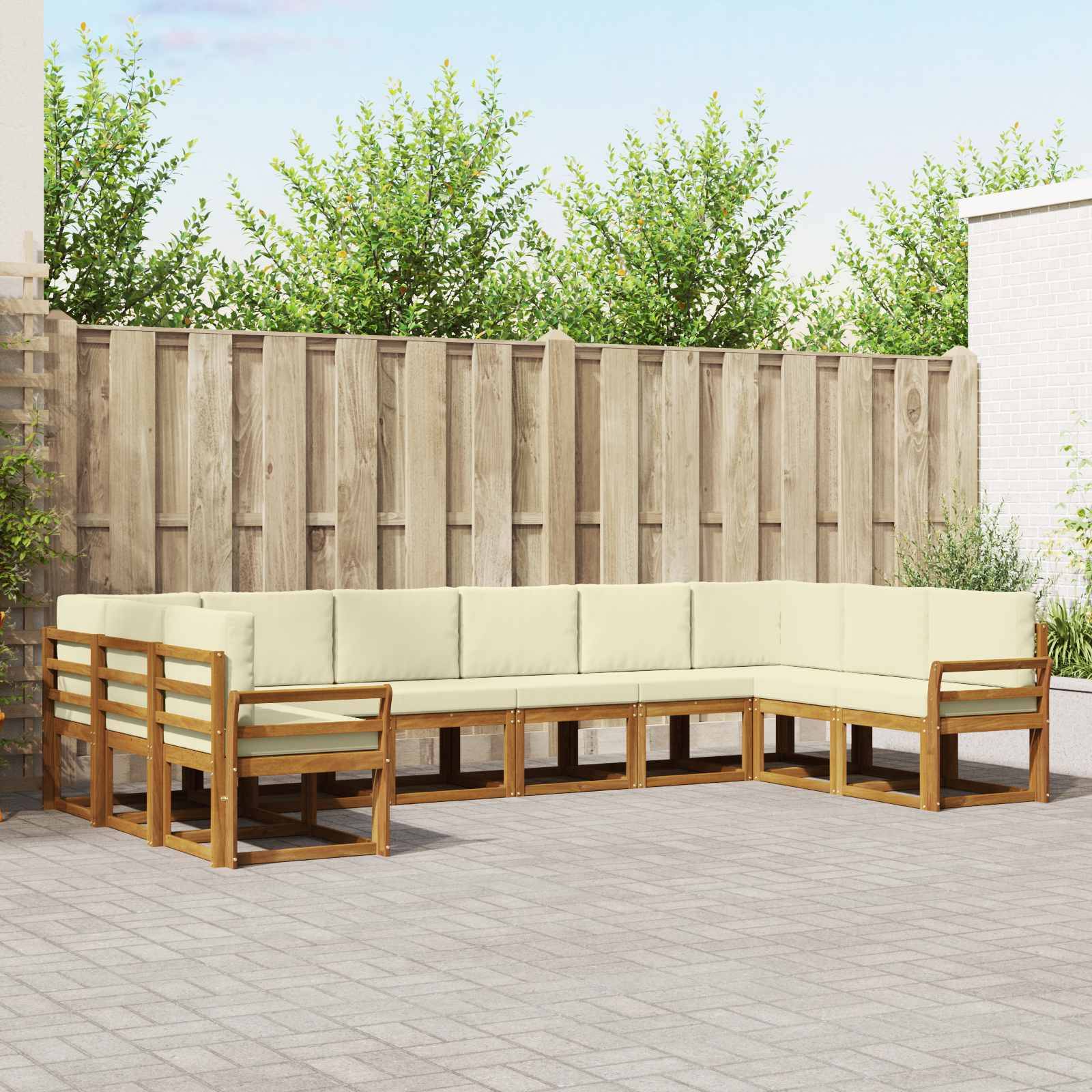 vidaXL Outdoor-Sofagarnitur mit Kissen 10 pcs Natur und Creme