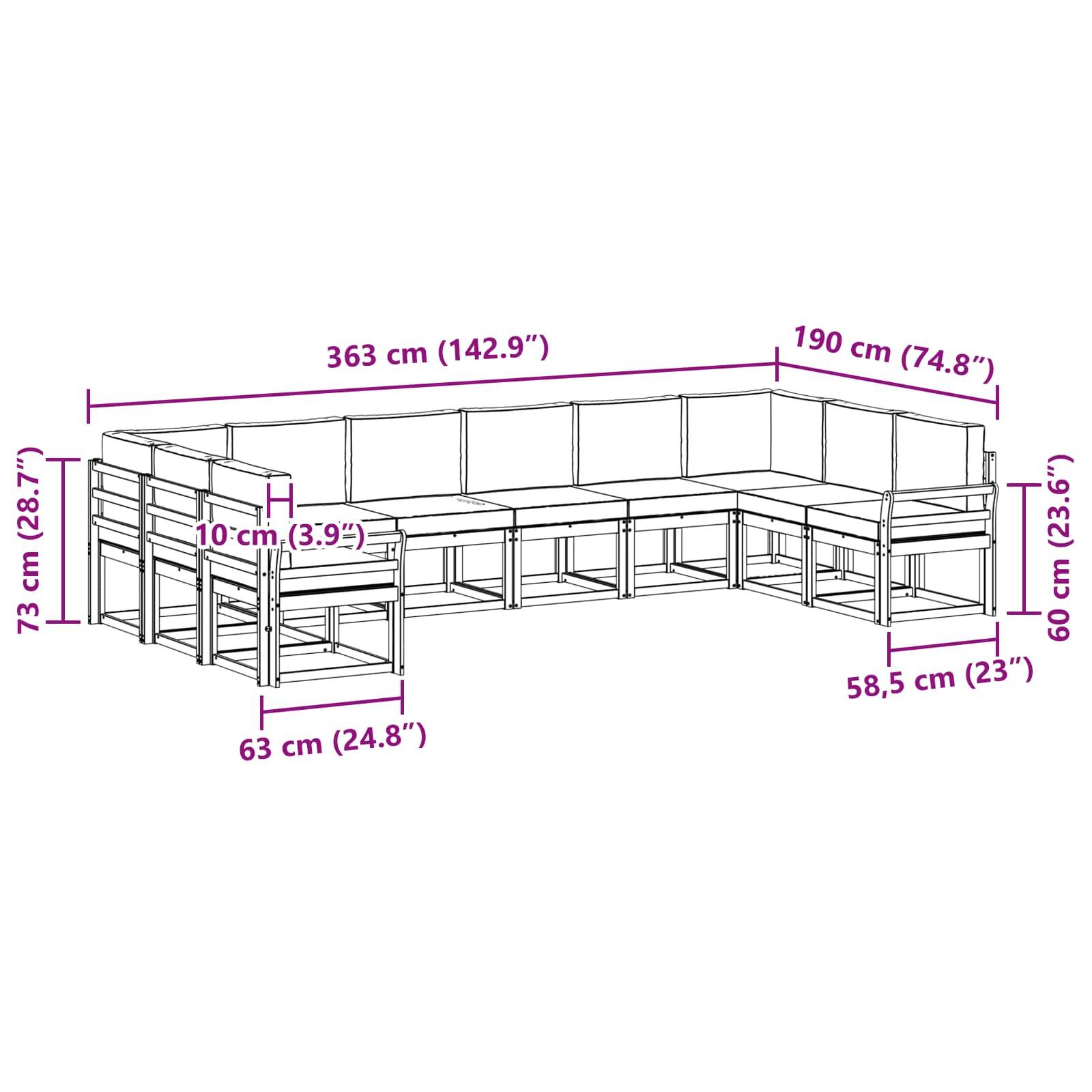 vidaXL Outdoor-Sofagarnitur mit Kissen 10 pcs Weiß und Creme