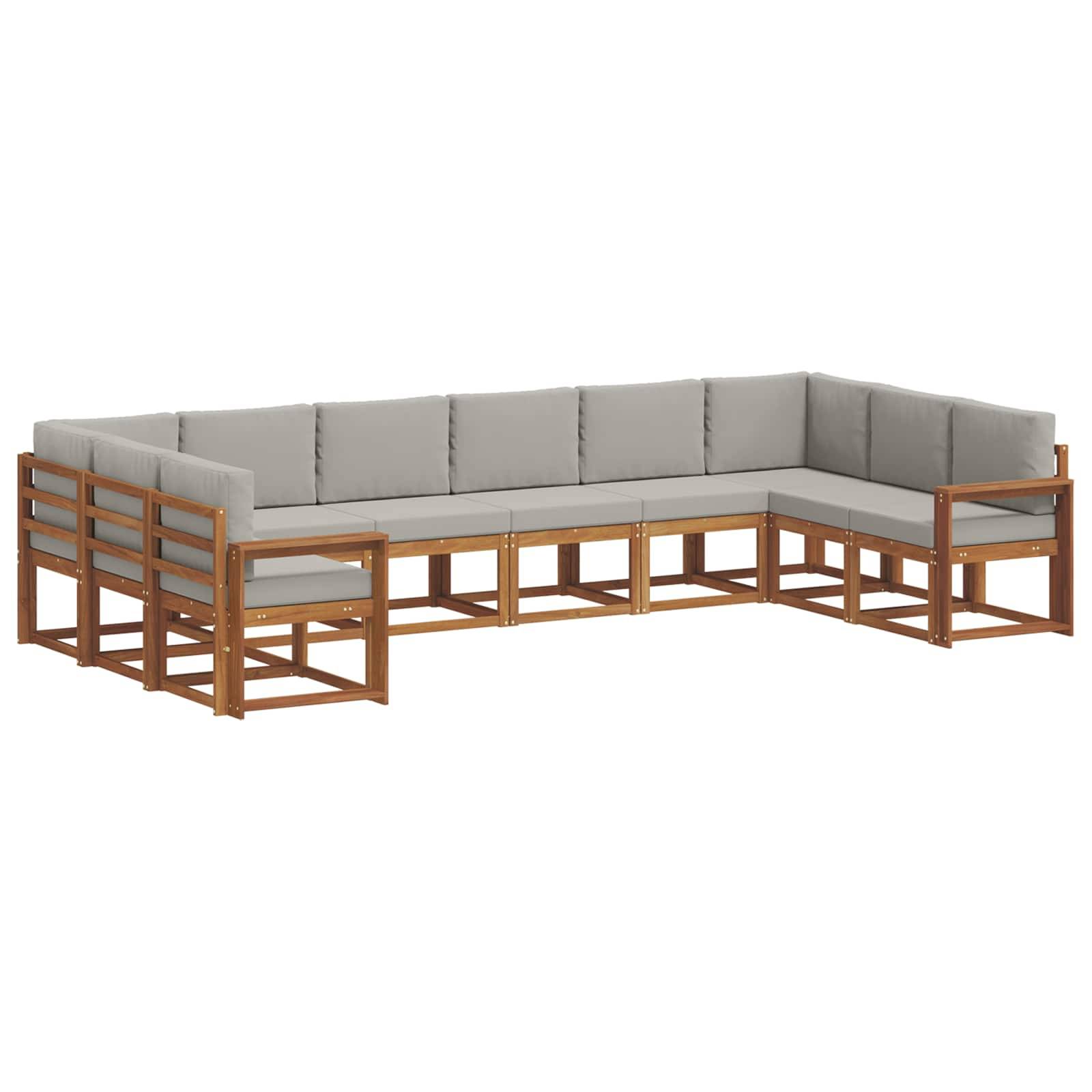 vidaXL Outdoor-Sofagarnitur mit Kissen 10 pcs Natürlich und Hellgrau
