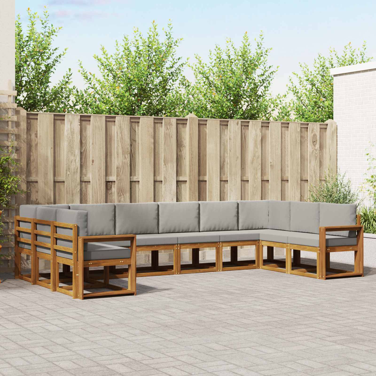 vidaXL Outdoor-Sofagarnitur mit Kissen 10 pcs Natürlich und Hellgrau
