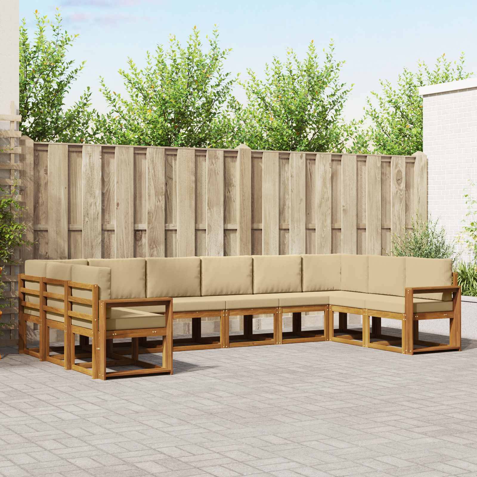 vidaXL Outdoor-Sofagarnitur mit Kissen 10 pcs Natur und Beige
