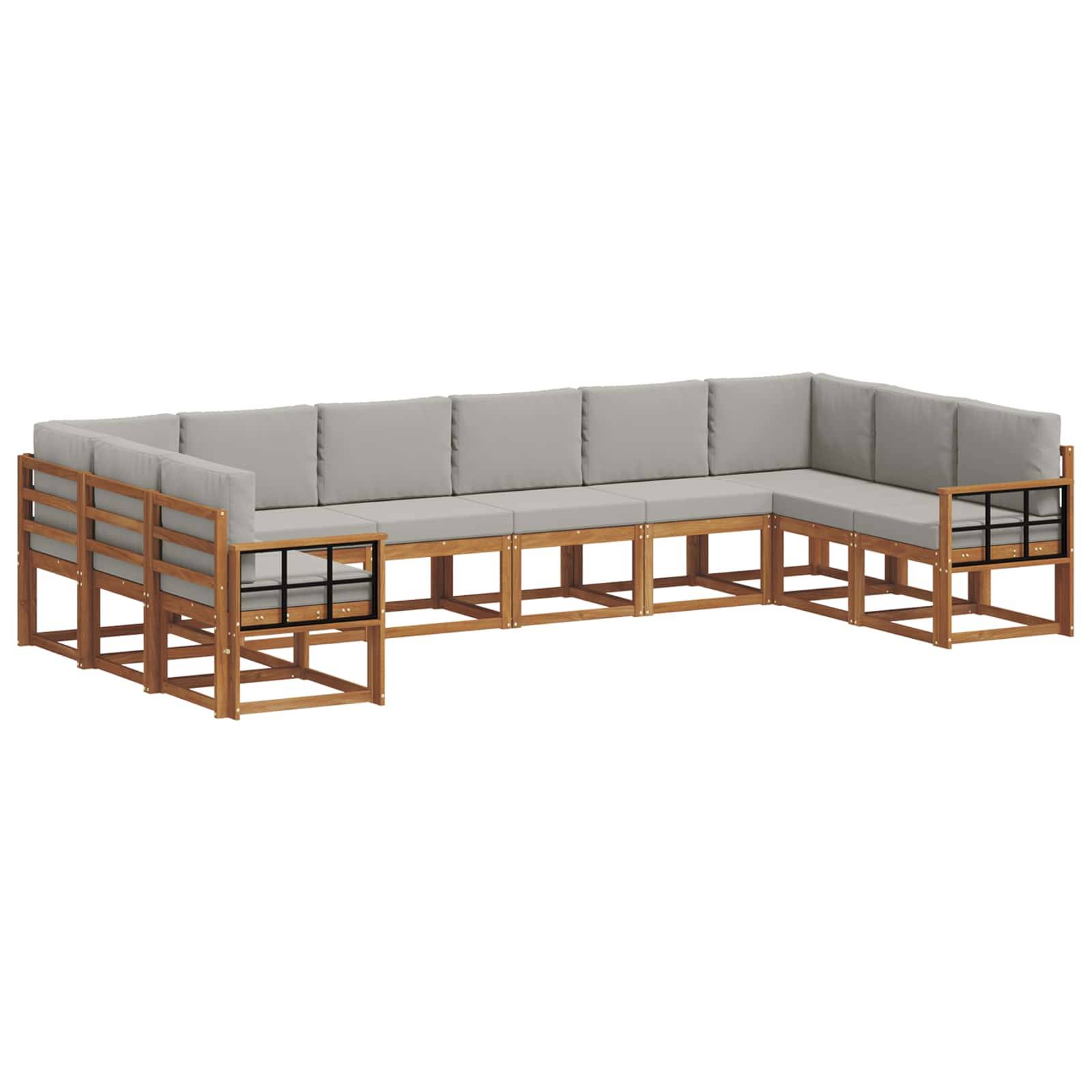 vidaXL Outdoor-Sofagarnitur mit Kissen 10 pcs Natürlich und Hellgrau