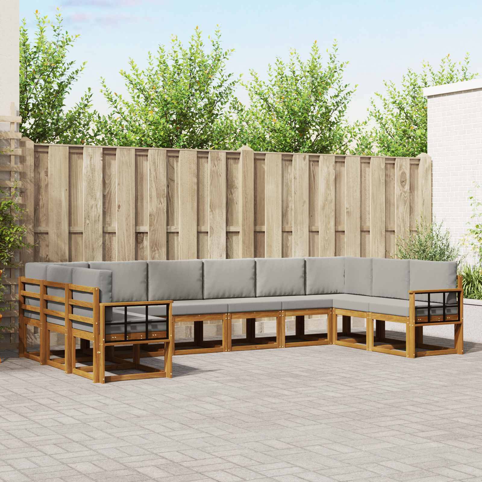 vidaXL Outdoor-Sofagarnitur mit Kissen 10 pcs Natürlich und Hellgrau