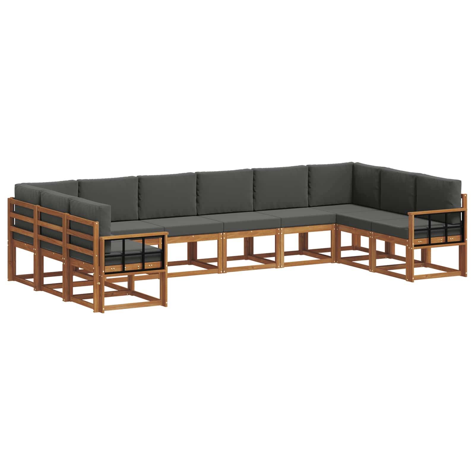 vidaXL Outdoor-Sofagarnitur mit Kissen 10 pcs Natur und Anthrazit