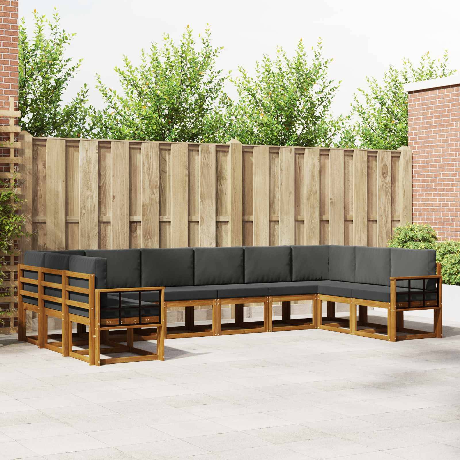 vidaXL Outdoor-Sofagarnitur mit Kissen 10 pcs Natur und Anthrazit