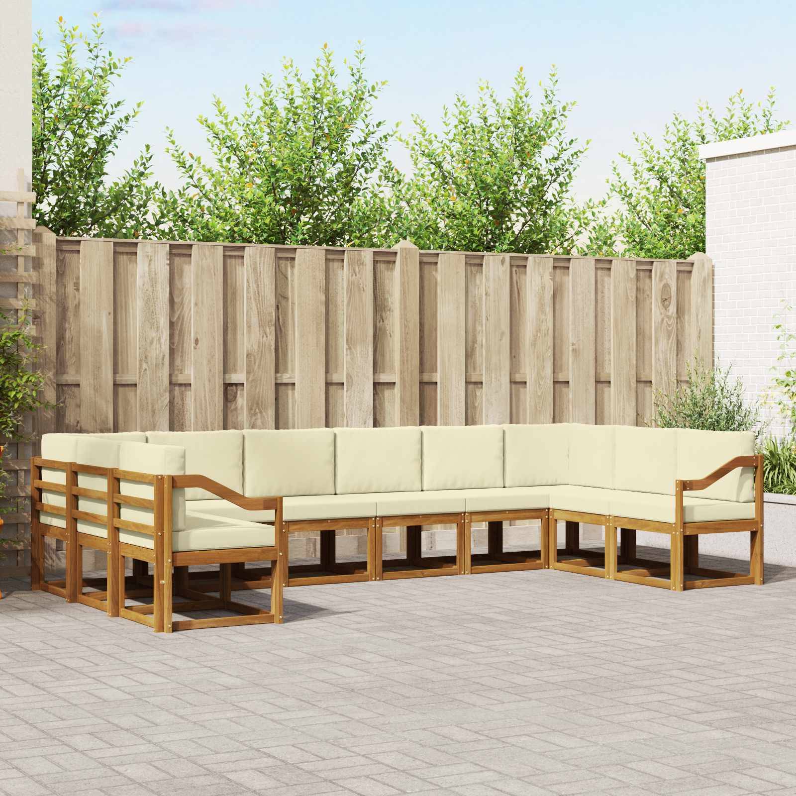 vidaXL Outdoor-Sofagarnitur mit Kissen 10 pcs Natur und Creme
