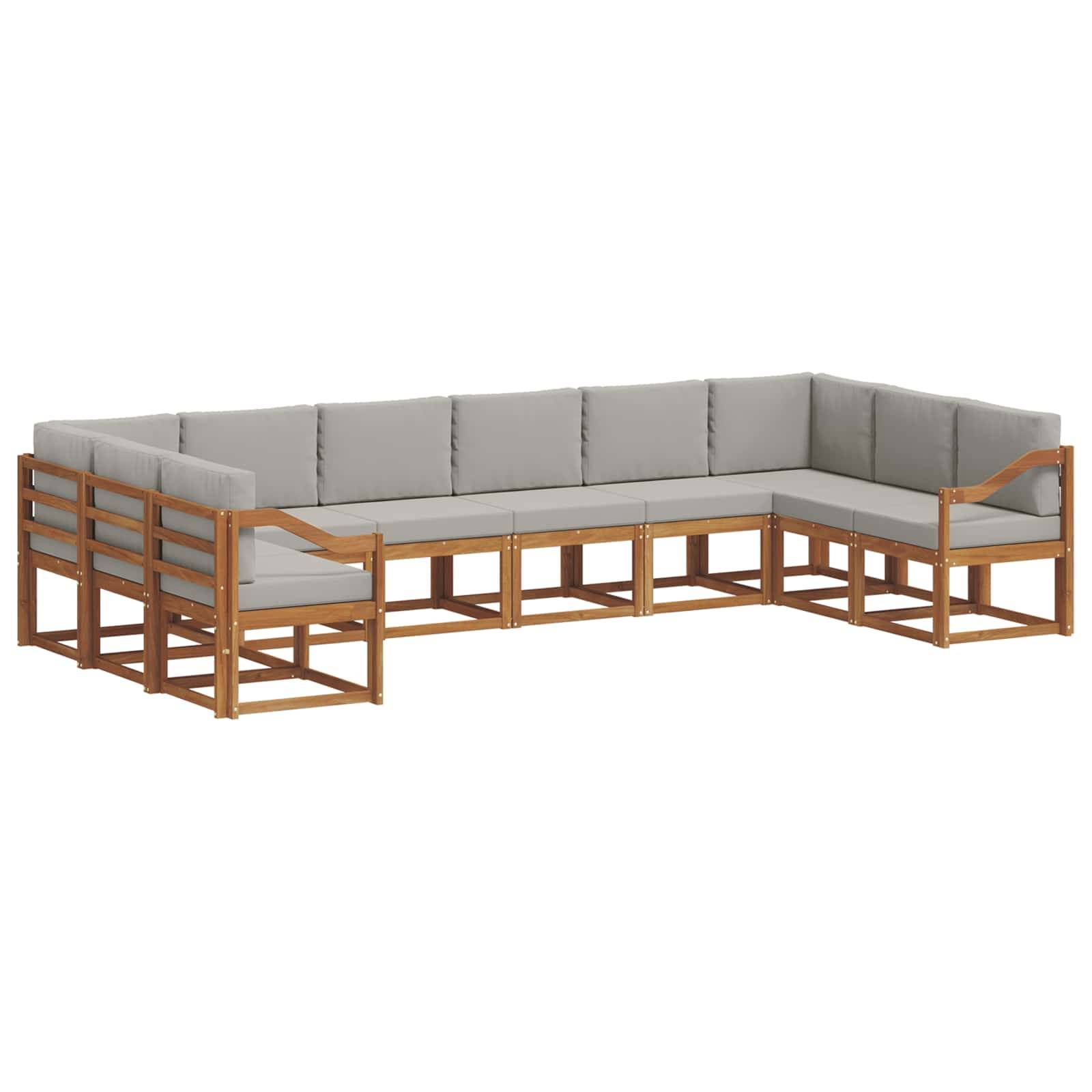 vidaXL Outdoor-Sofagarnitur mit Kissen 10 pcs Natürlich und Hellgrau