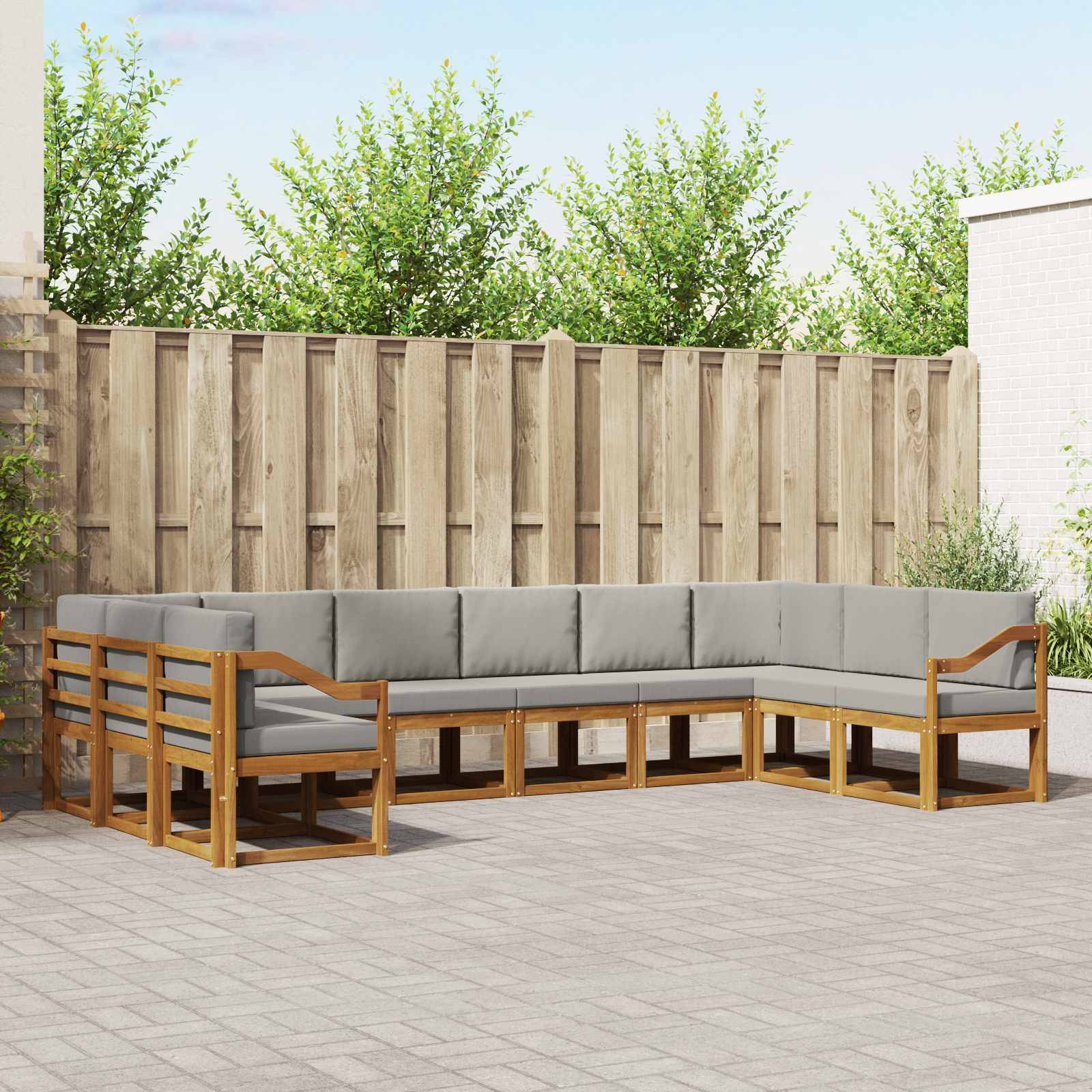 vidaXL Outdoor-Sofagarnitur mit Kissen 10 pcs Natürlich und Hellgrau