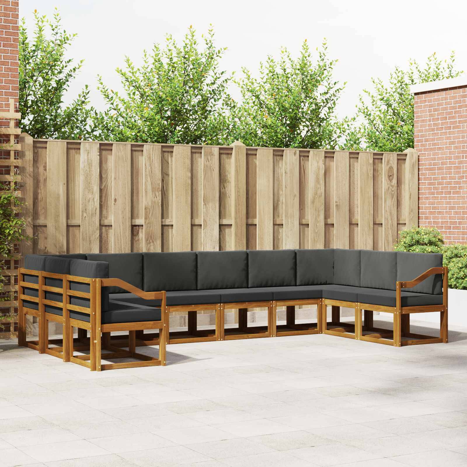 vidaXL Outdoor-Sofagarnitur mit Kissen 10 pcs Natur und Anthrazit