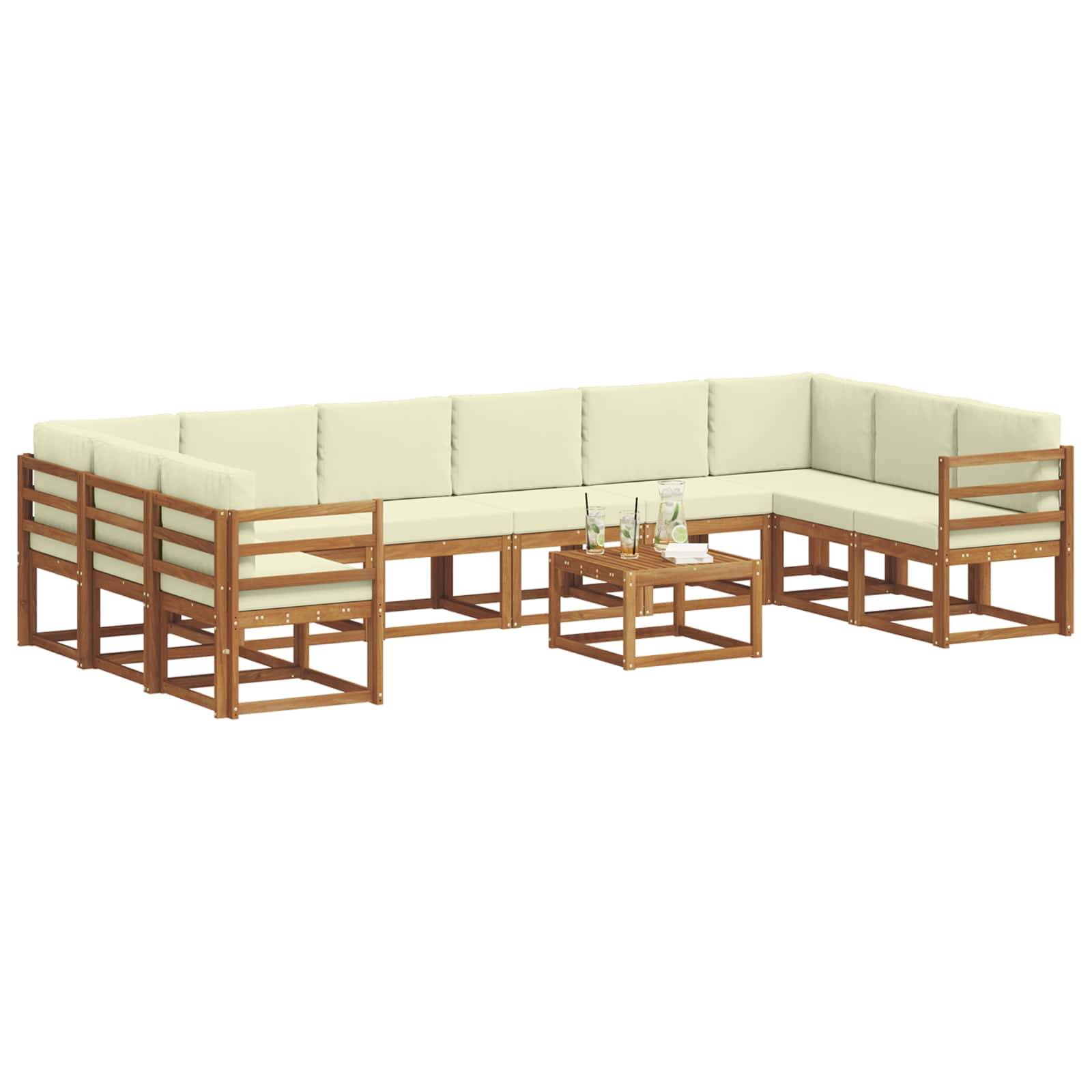 vidaXL Outdoor-Sofagarnitur mit Kissen 11 pcs Natur und Creme