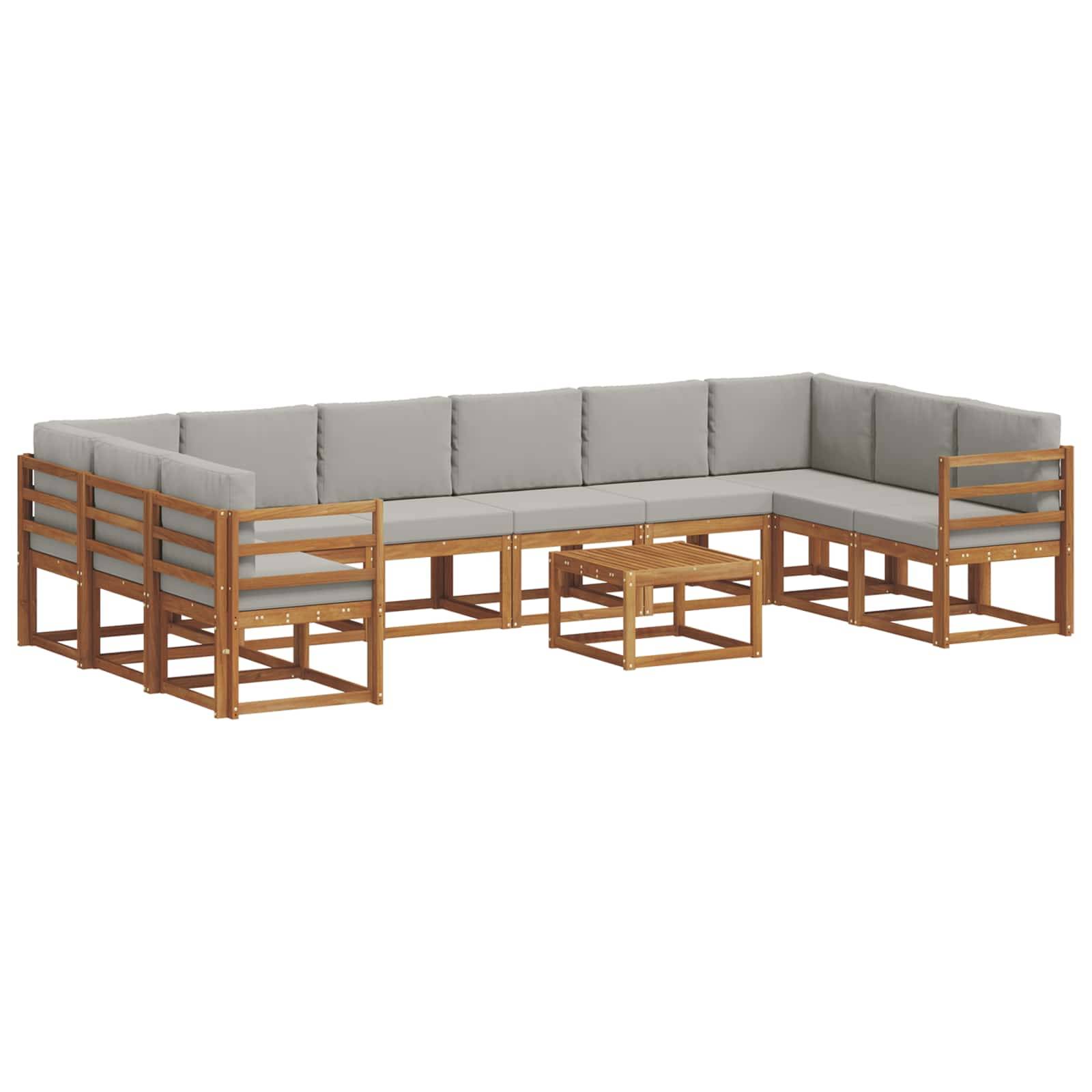 vidaXL Outdoor-Sofagarnitur mit Kissen 11 pcs Natürlich und Hellgrau