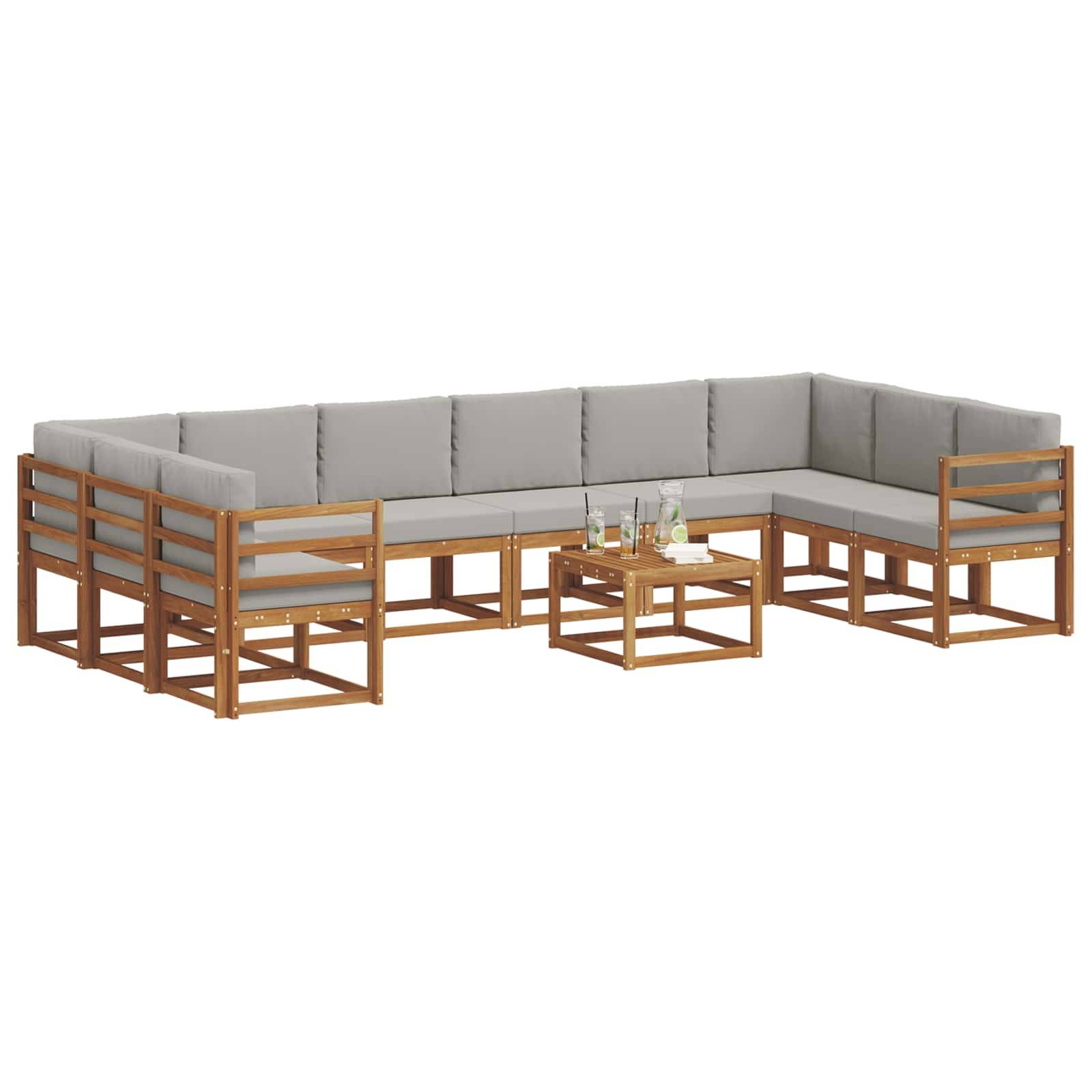 vidaXL Outdoor-Sofagarnitur mit Kissen 11 pcs Natürlich und Hellgrau