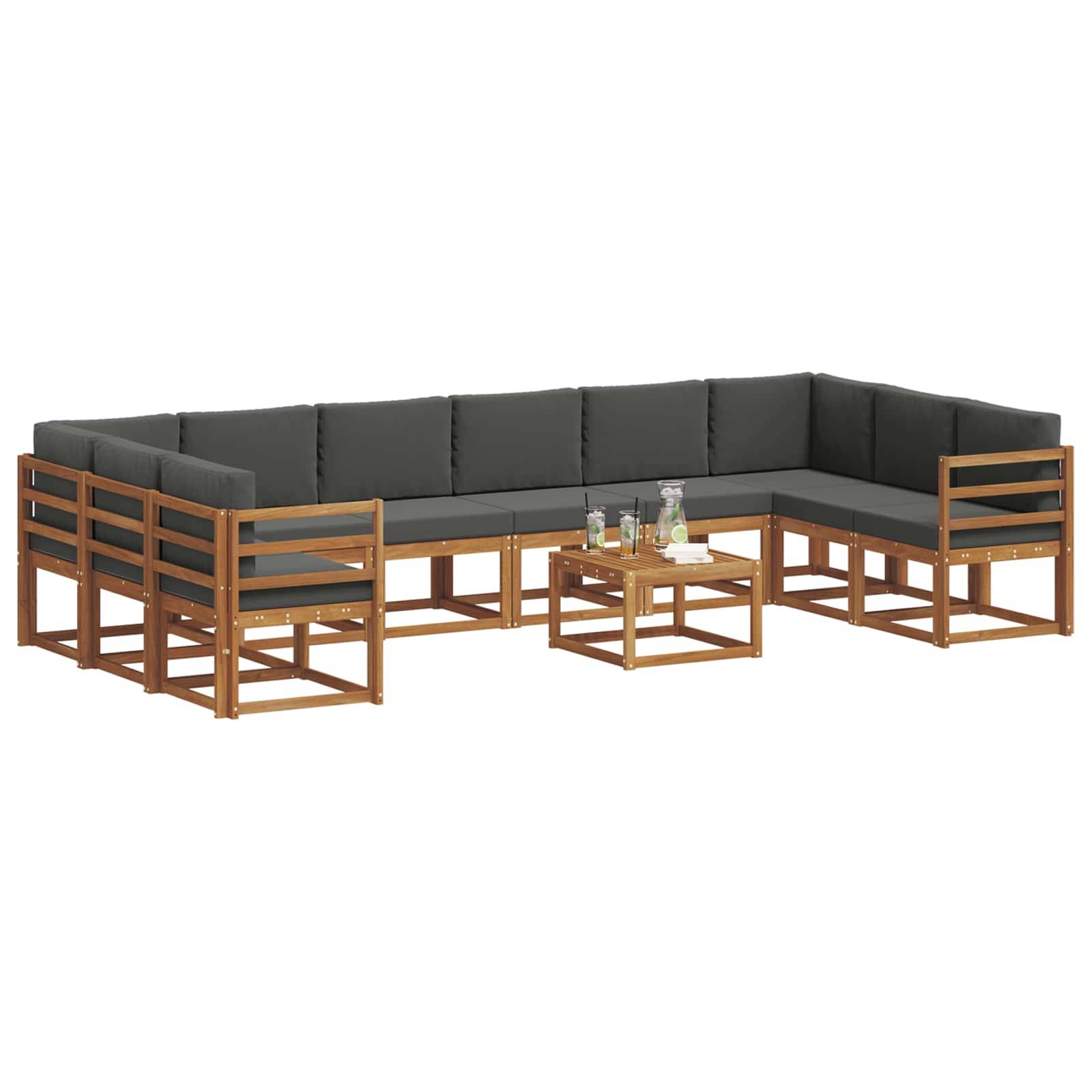 vidaXL Outdoor-Sofagarnitur mit Kissen 11 pcs Natur und Anthrazit