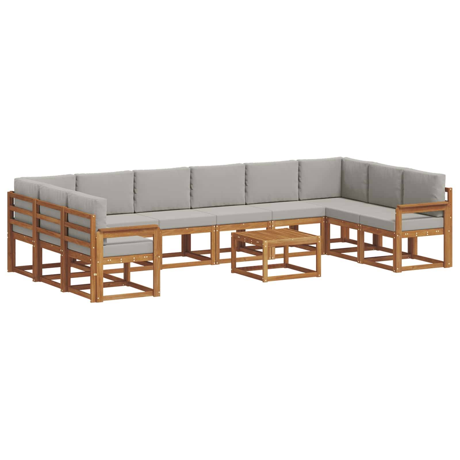 vidaXL Outdoor-Sofagarnitur mit Kissen 11 pcs Natürlich und Hellgrau