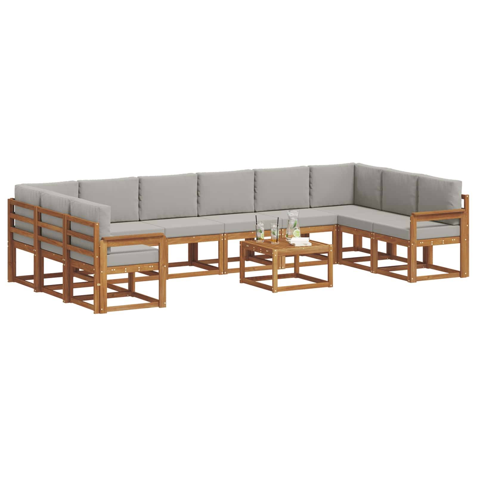 vidaXL Outdoor-Sofagarnitur mit Kissen 11 pcs Natürlich und Hellgrau