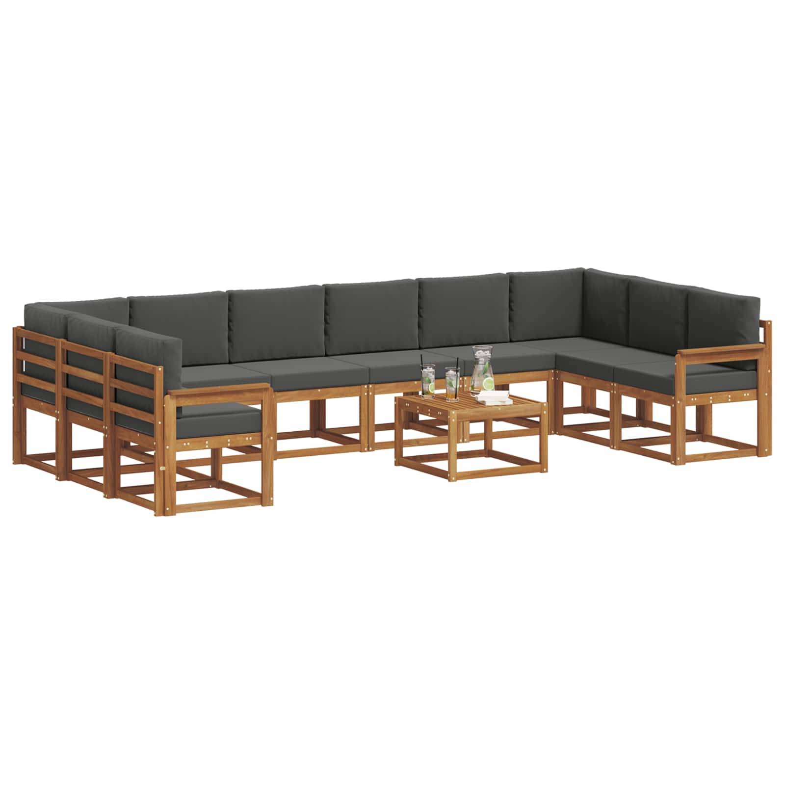 vidaXL Outdoor-Sofagarnitur mit Kissen 11 pcs Natur und Anthrazit