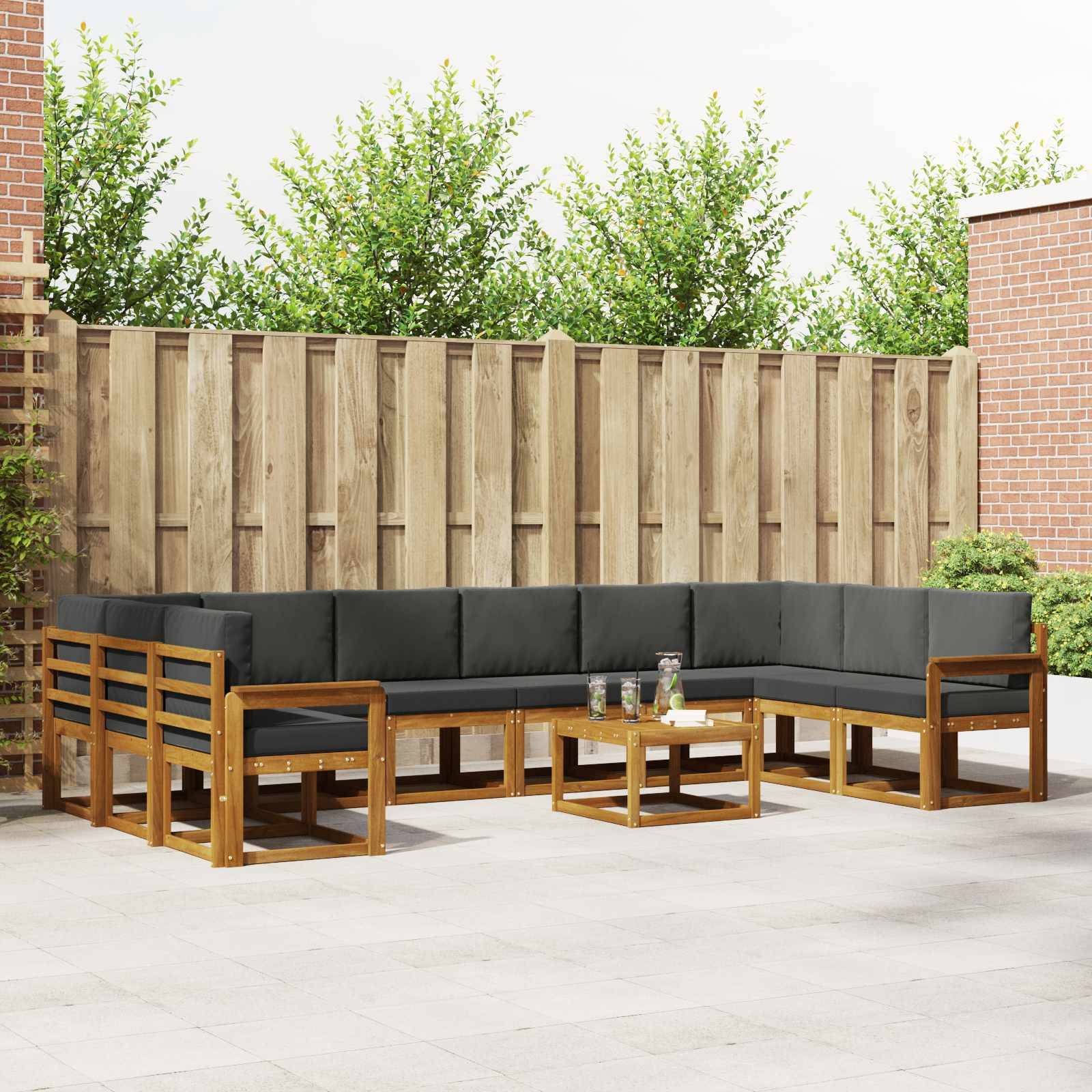 vidaXL Outdoor-Sofagarnitur mit Kissen 11 pcs Natur und Anthrazit