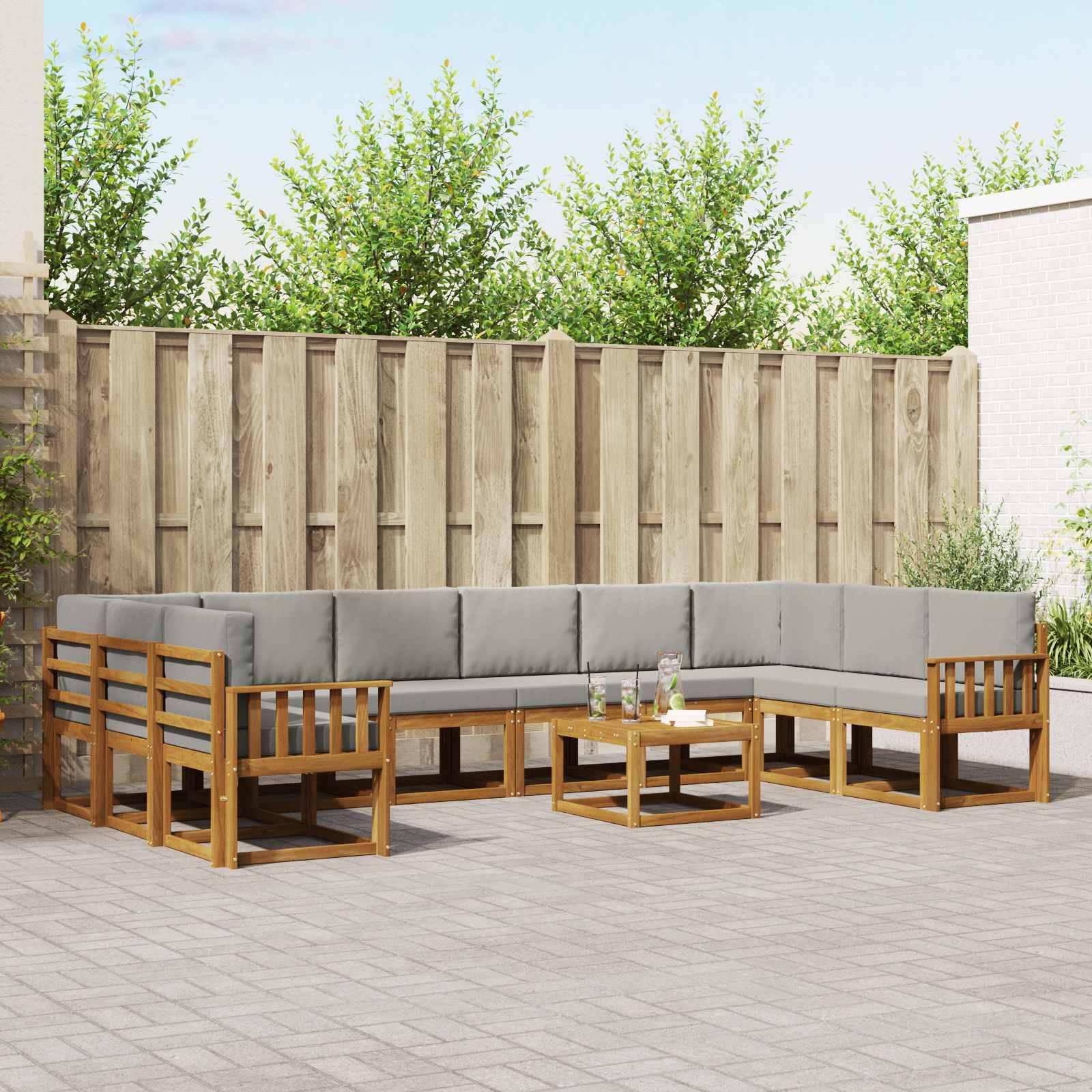 vidaXL Outdoor-Sofagarnitur mit Kissen 11 pcs Natürlich und Hellgrau