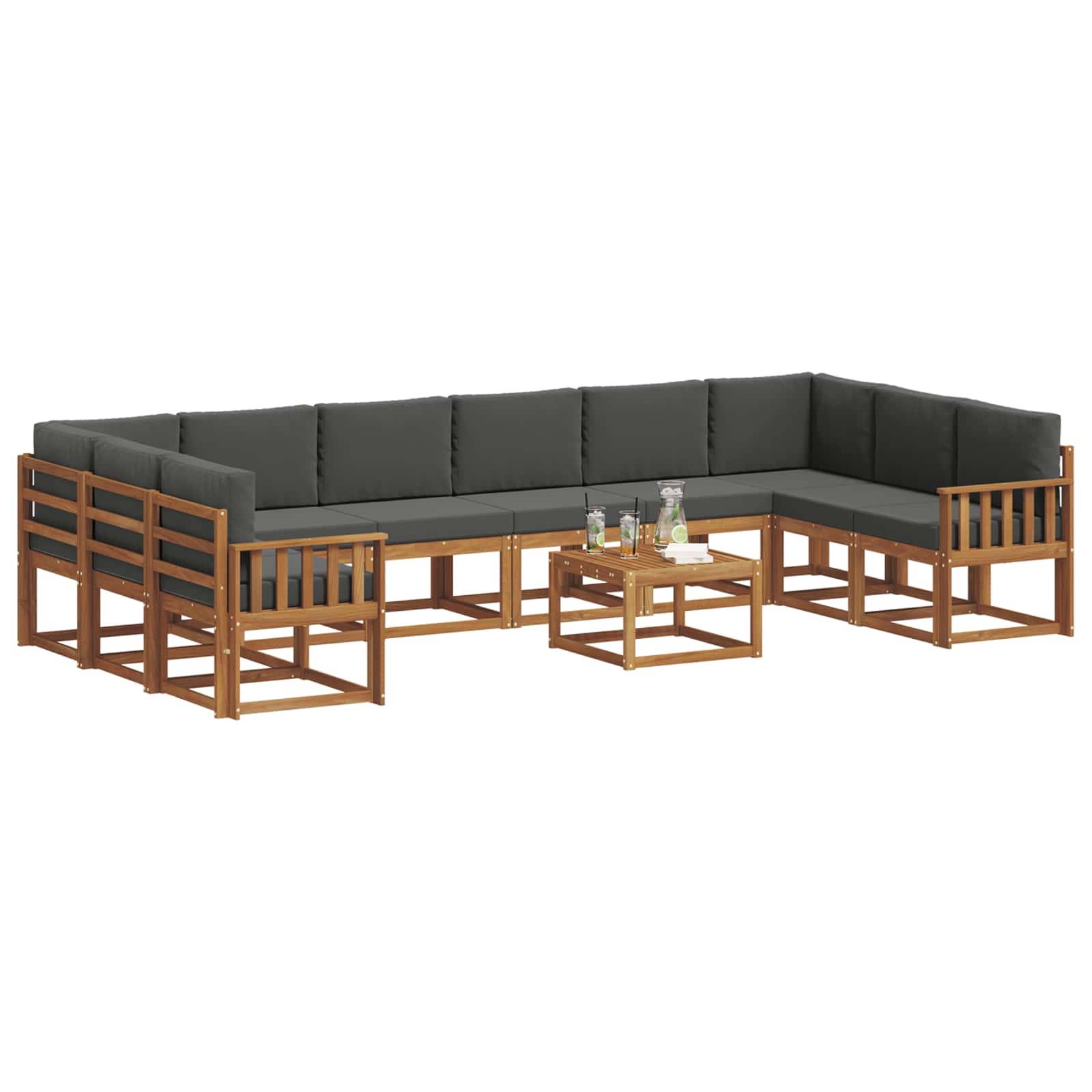 vidaXL Outdoor-Sofagarnitur mit Kissen 11 pcs Natur und Anthrazit