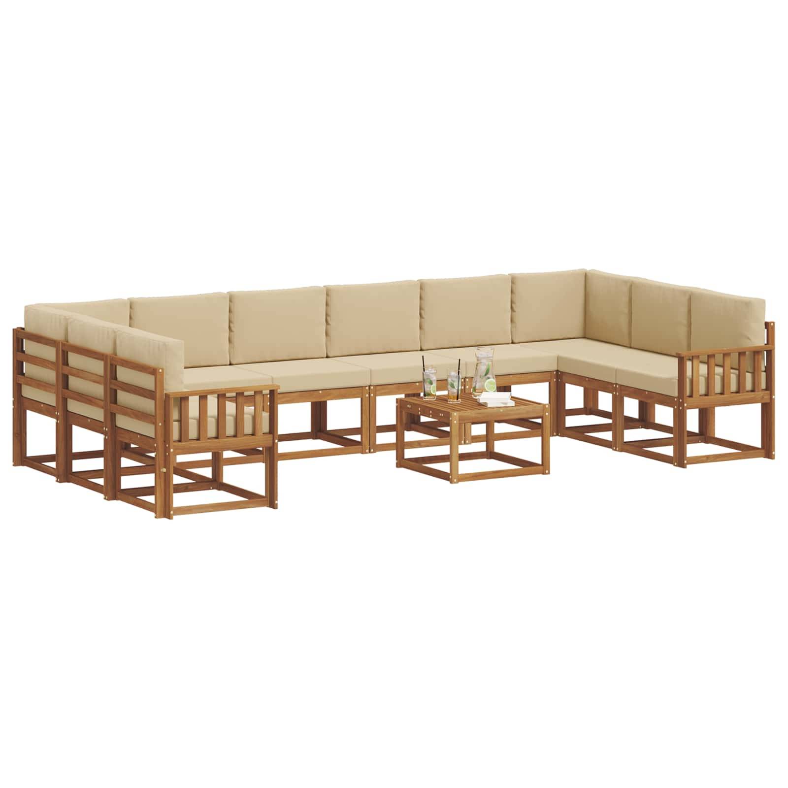 vidaXL Outdoor-Sofagarnitur mit Kissen 11 pcs Natur und Beige