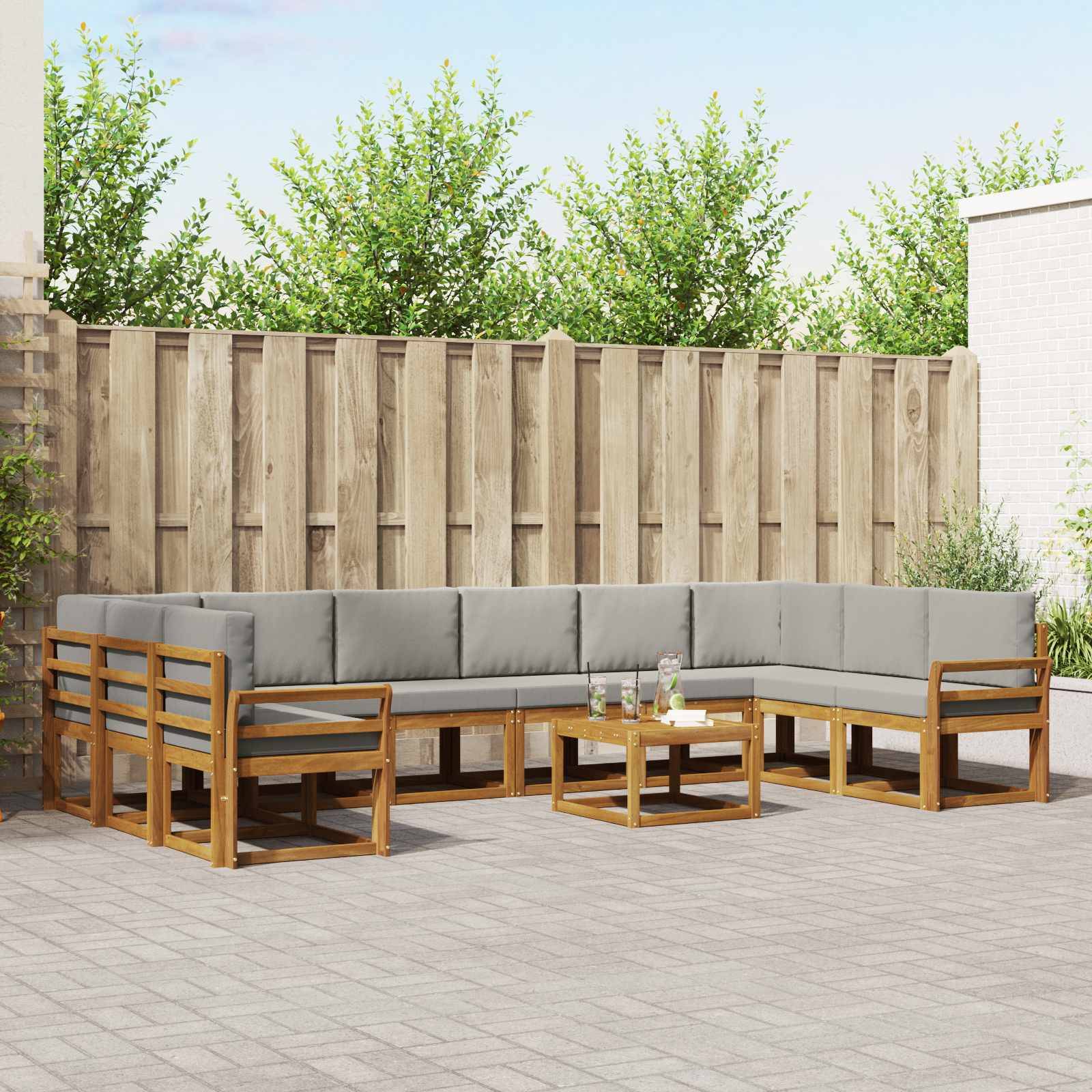 vidaXL Outdoor-Sofagarnitur mit Kissen 11 pcs Natürlich und Hellgrau