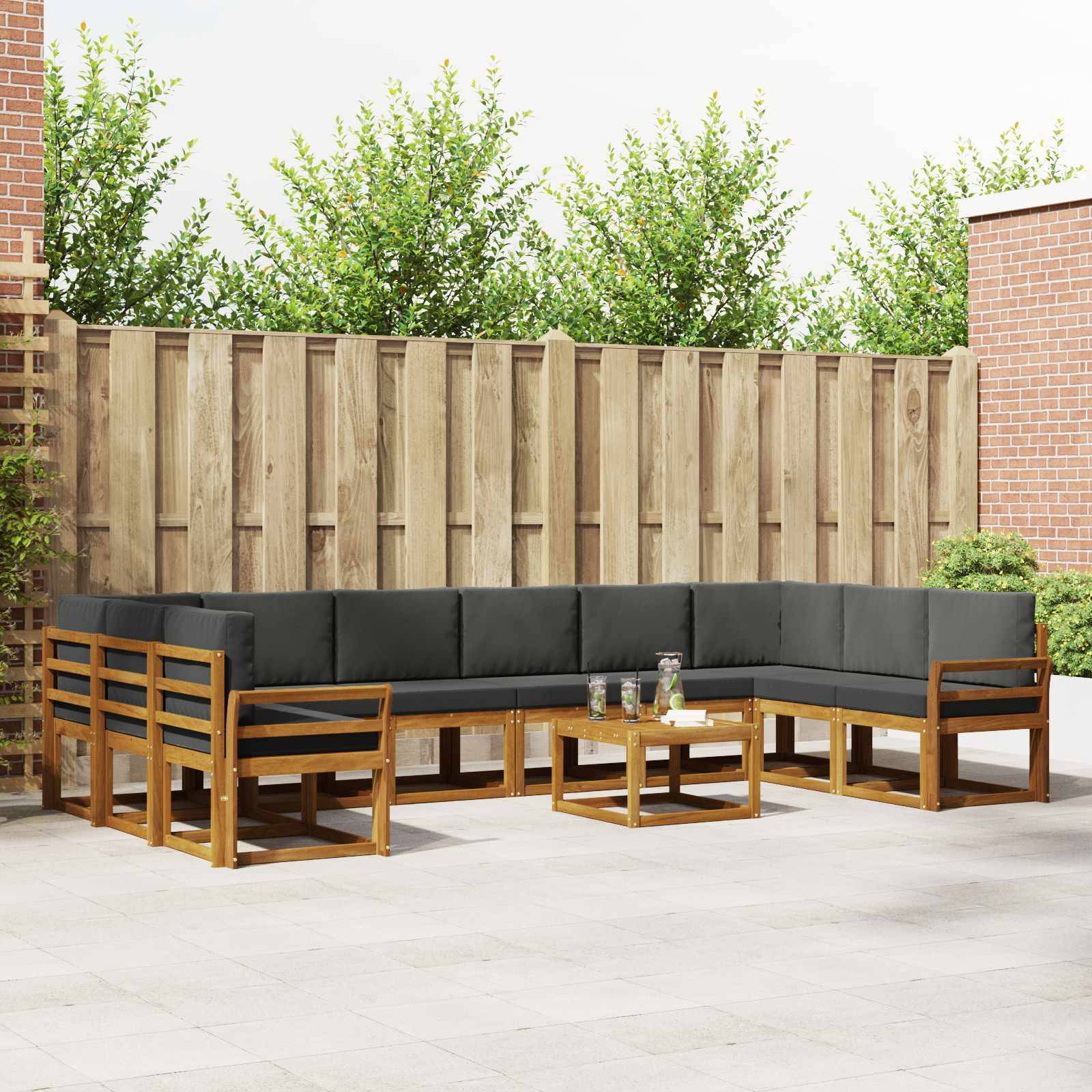 vidaXL Outdoor-Sofagarnitur mit Kissen 11 pcs Natur und Anthrazit